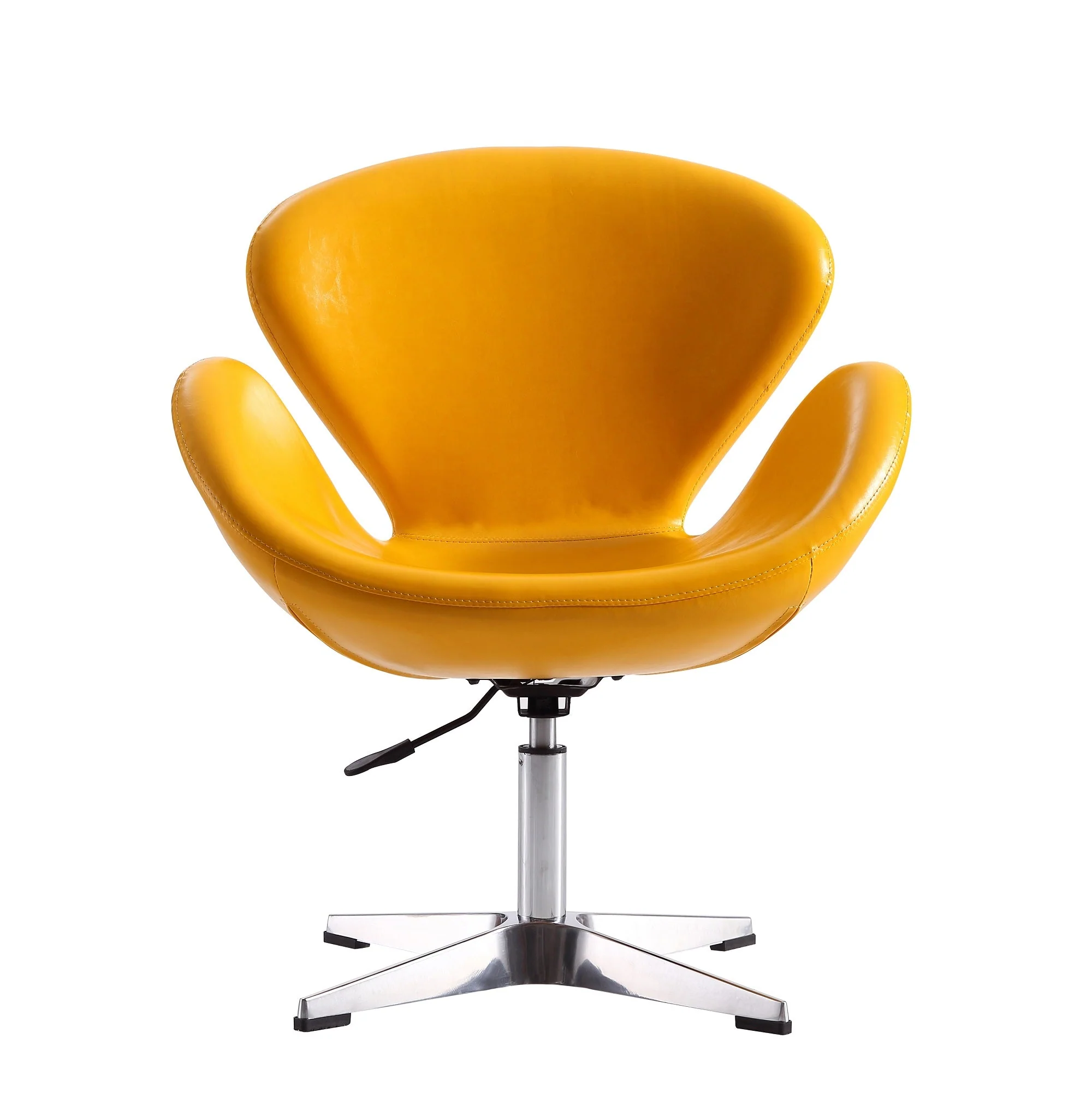 Raspberry Faux Leather Adjustable Swivel Chair in Yellow and Polished Chrome (set of 2) - Image 4