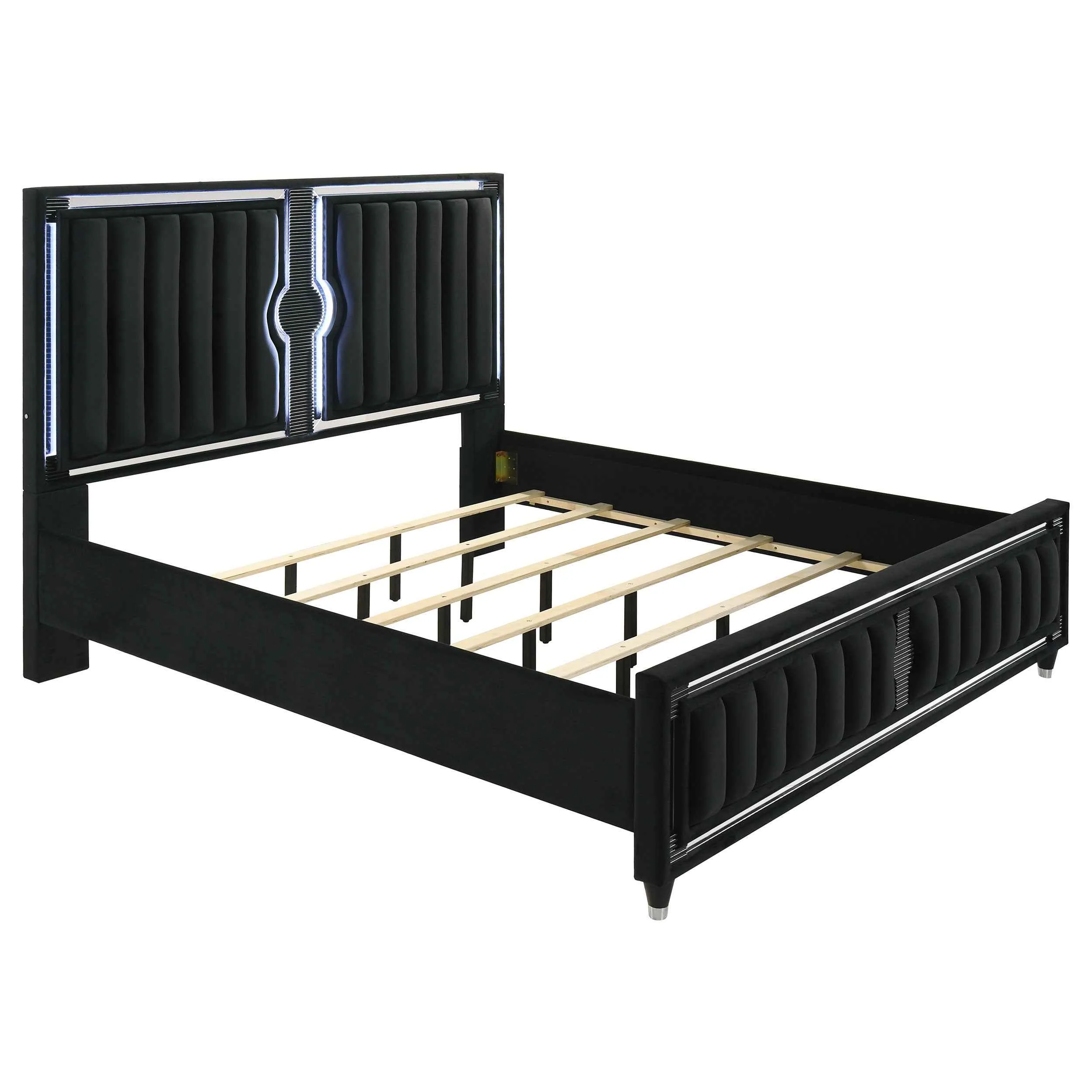 Ravenne Black 5-piece Velvet Upholstered Eastern King LED Bedroom Set - Image 3
