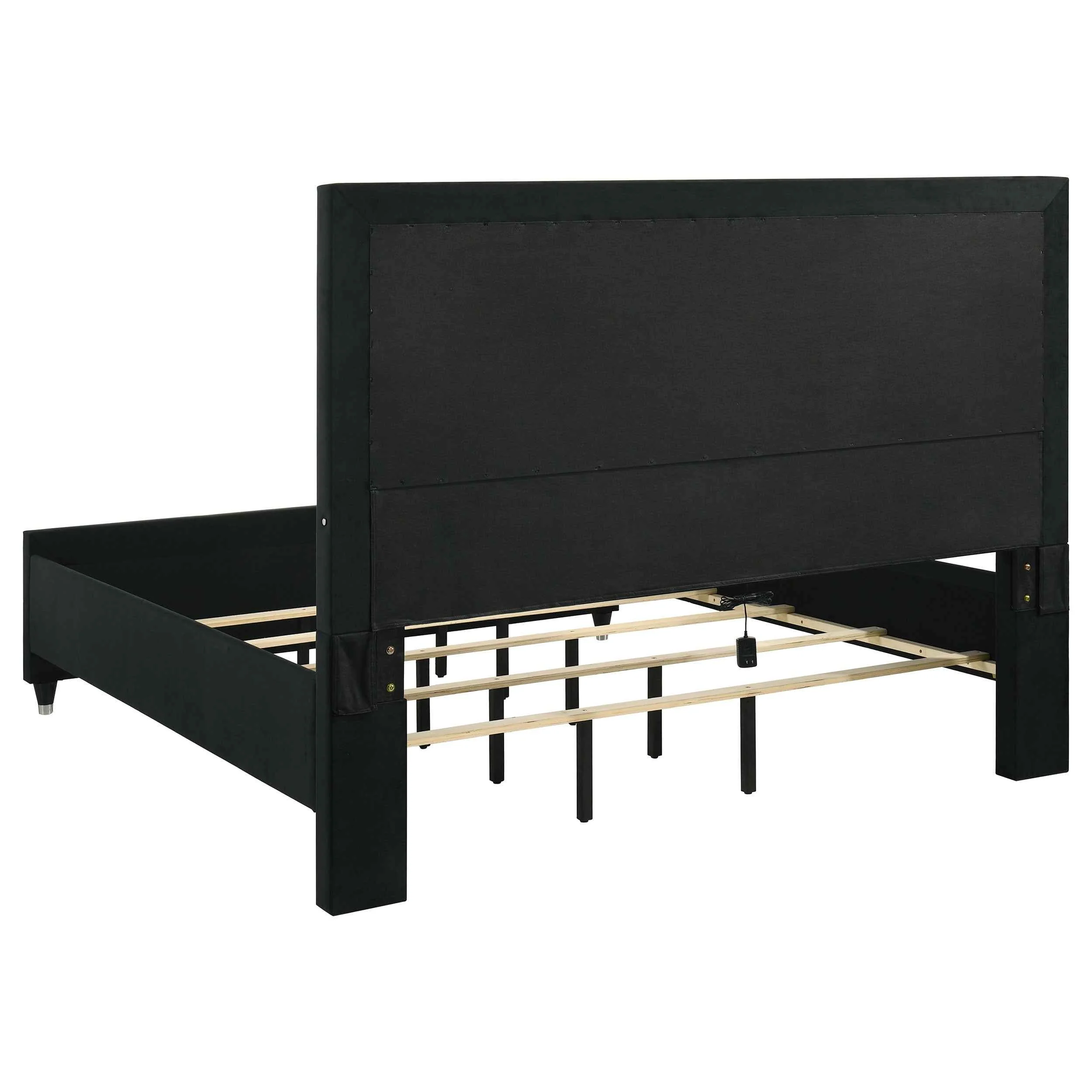 Ravenne Black Velvet Upholstered Eastern King LED Panel Bed - Image 5
