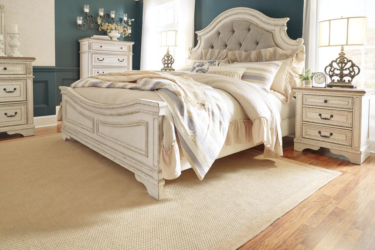 Realyn Chipped White California King Upholstered Panel Bed - Image 5