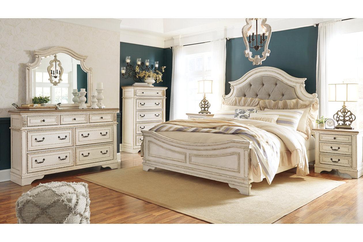 Realyn Chipped White Queen Upholstered Panel Bed - Image 7