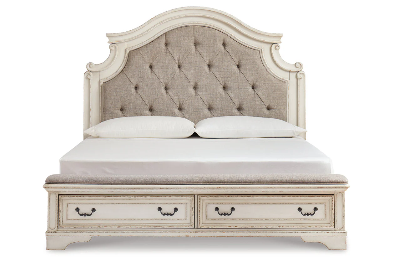 Realyn Two-tone King Upholstered Storage Platform Bed with Footboard Bench - Image 4