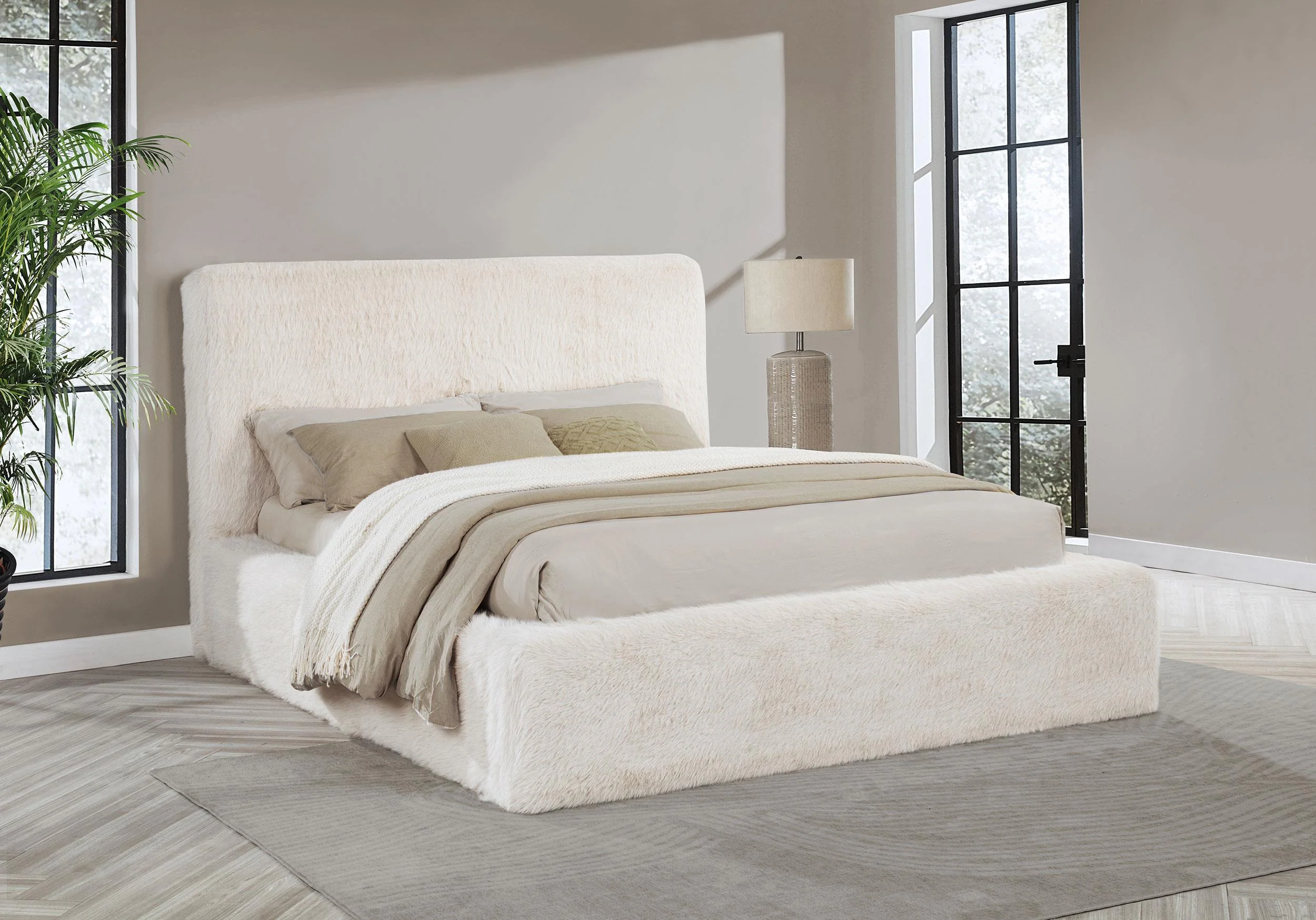 Rebecca Cream Faux Fur Upholstered Eastern King Bed