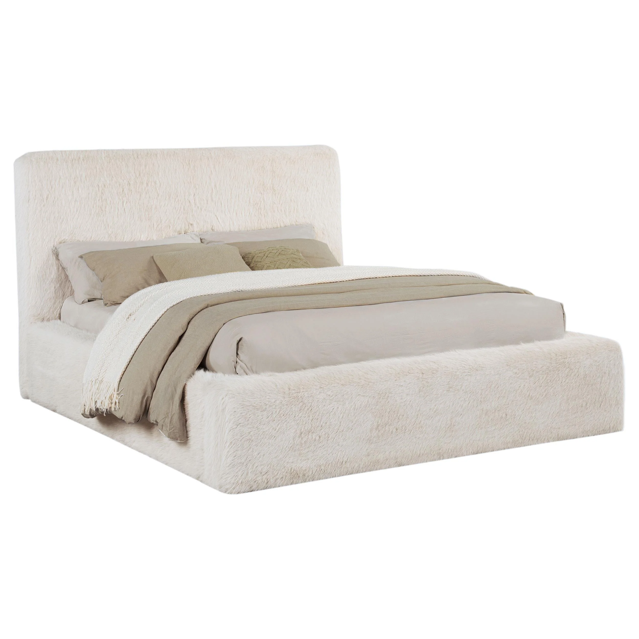 Rebecca Cream Faux Fur Upholstered Eastern King Bed - Image 2