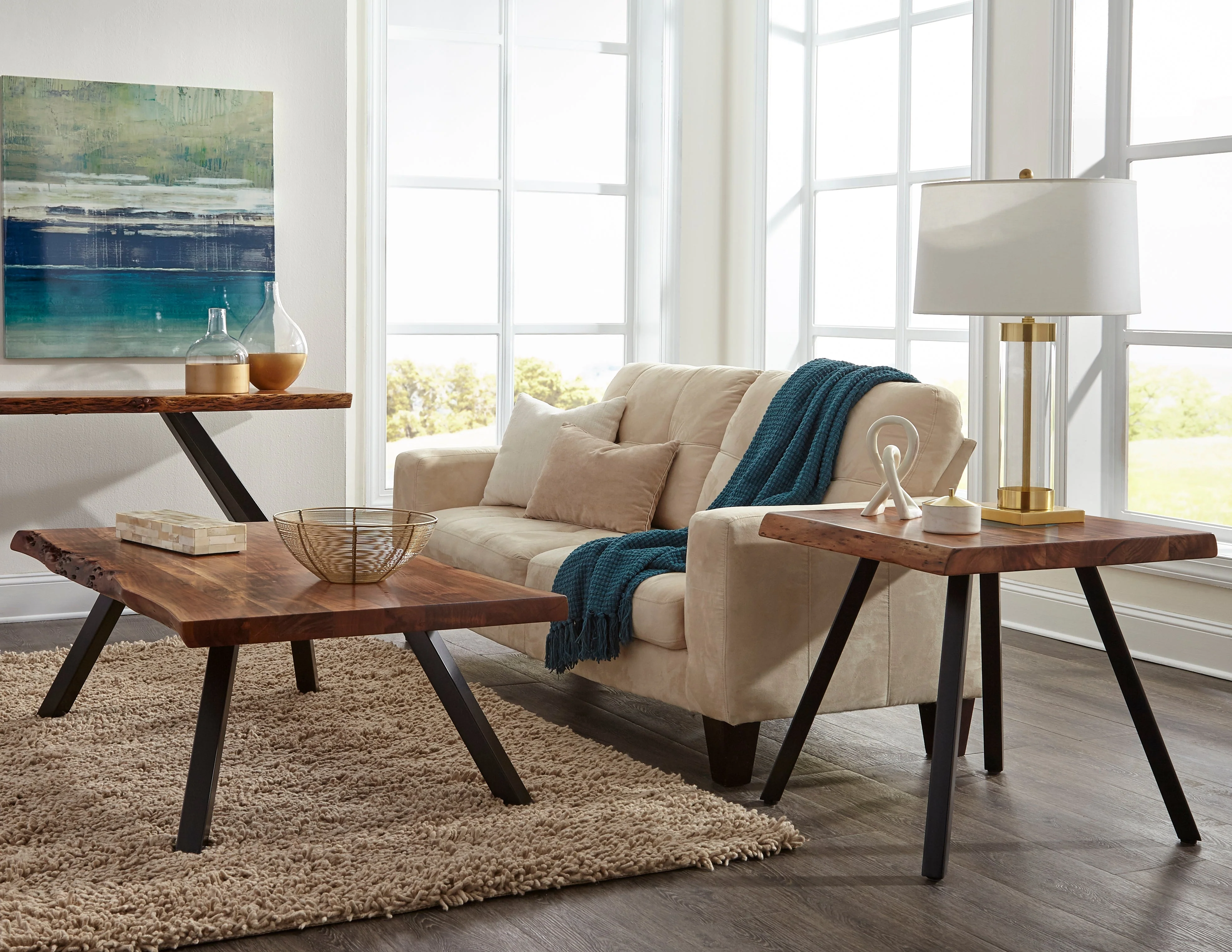 Reese Live Edge Solid Wood Metal Leg Coffee Table in Natural Acacia - Image 2