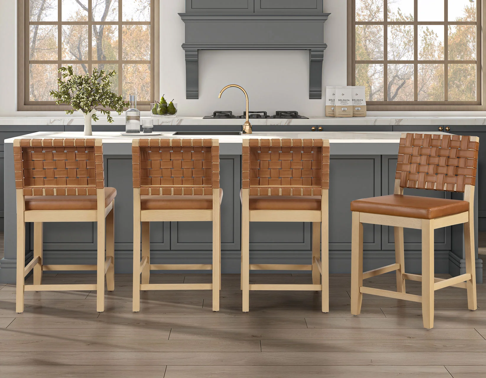 Reid Camel Vegan Leather 24″ Counter Stool Sand Finish