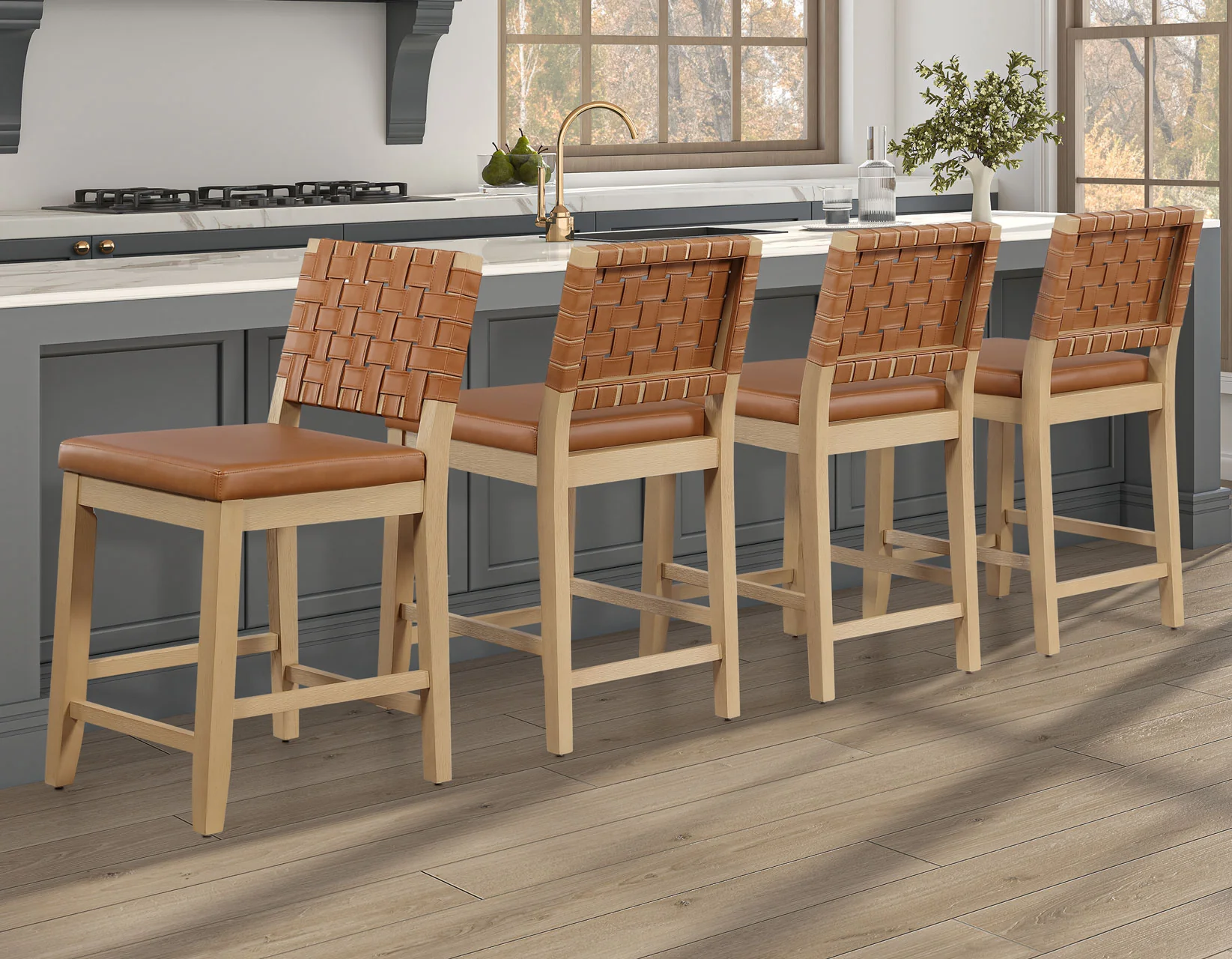 Reid Camel Vegan Leather 30″ Bar Stool, Sand Finish - Image 3