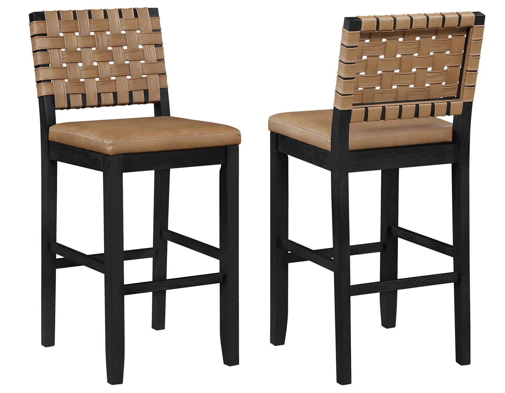Reid Saddle Brown Vegan Leather 30″ Bar Stool, Black Finish - Image 9