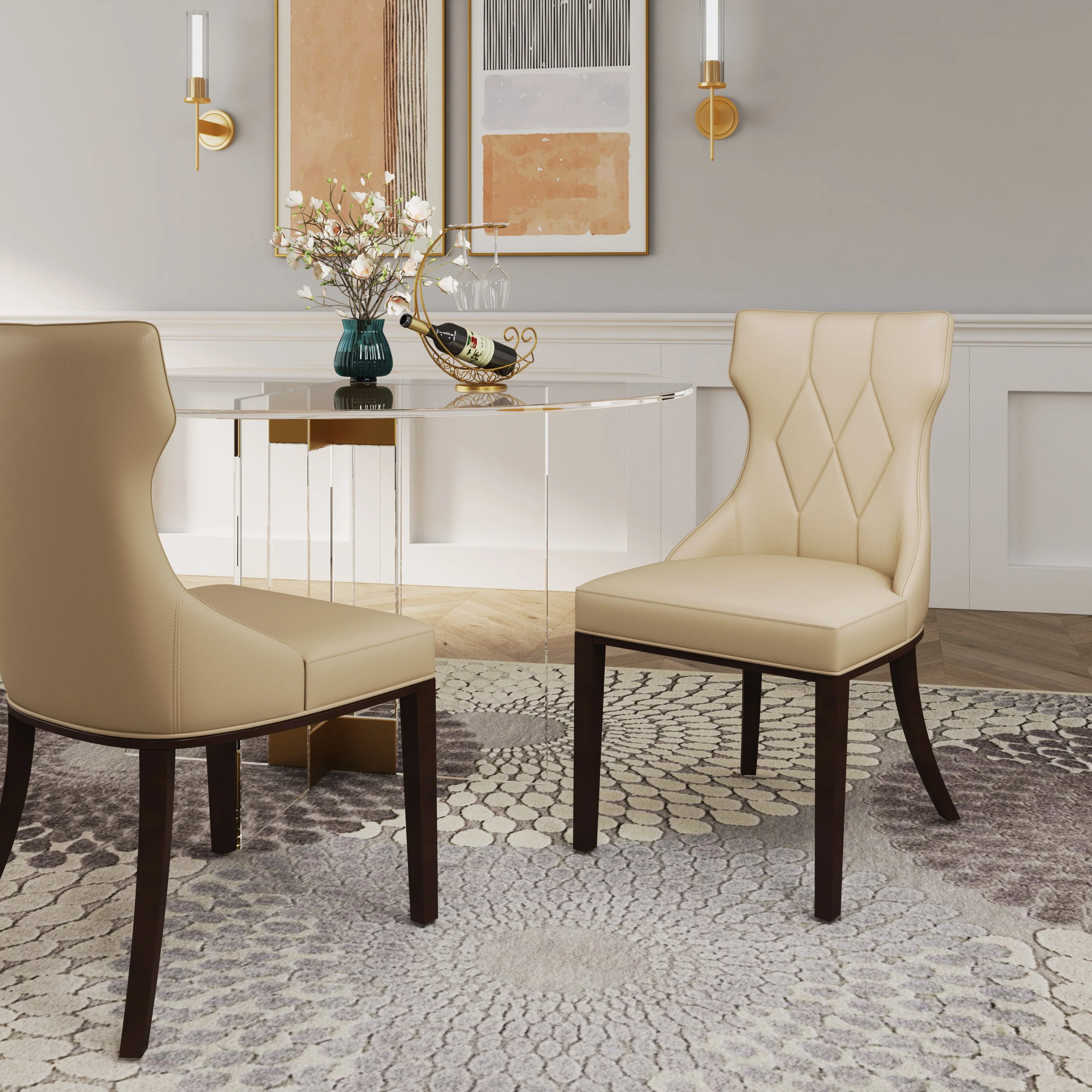 Reine Faux Leather Dining Chair (Set of Two) in Cream and Walnut - Image 2