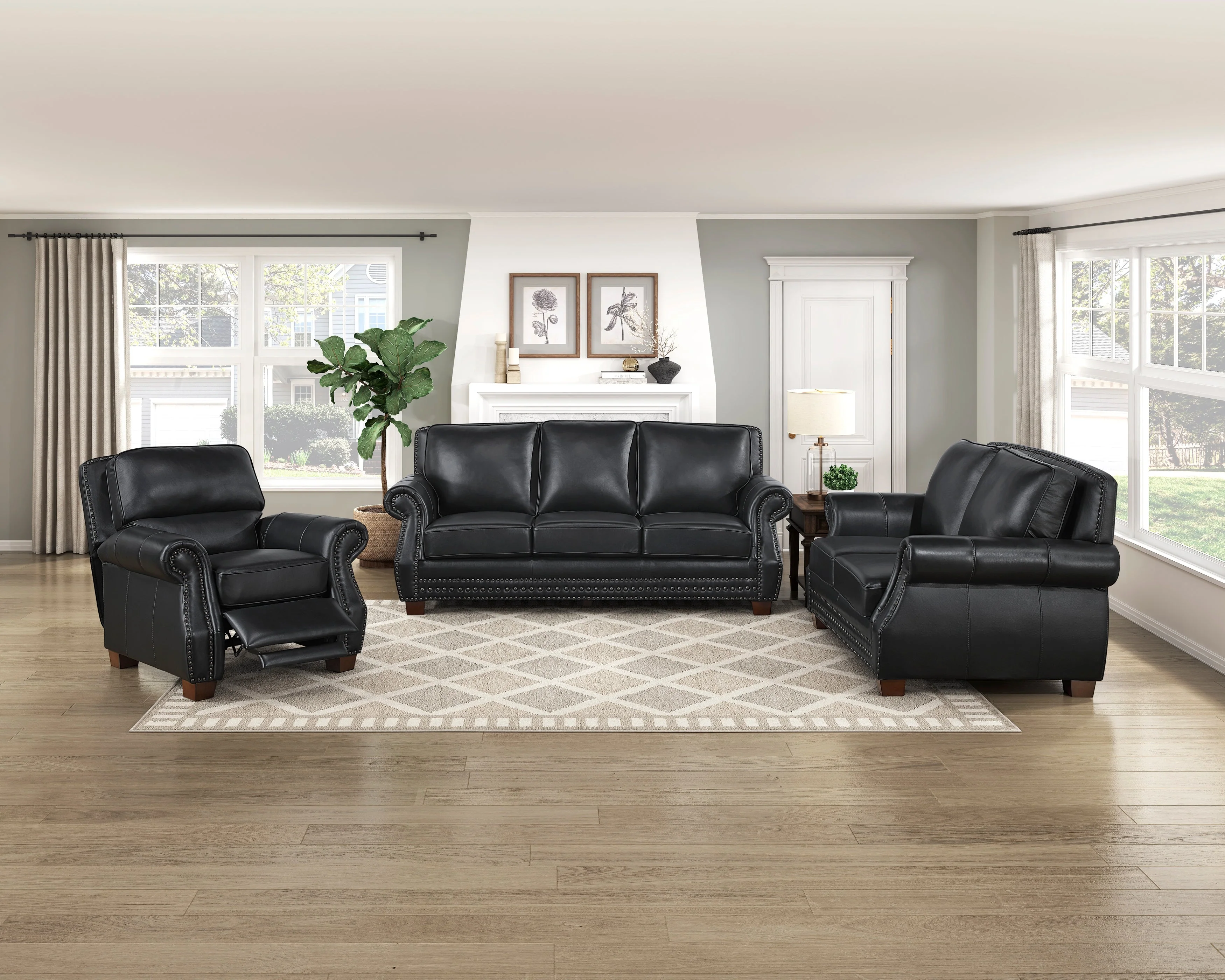 Remington Black Push Back Leather Reclining Chair - Image 12