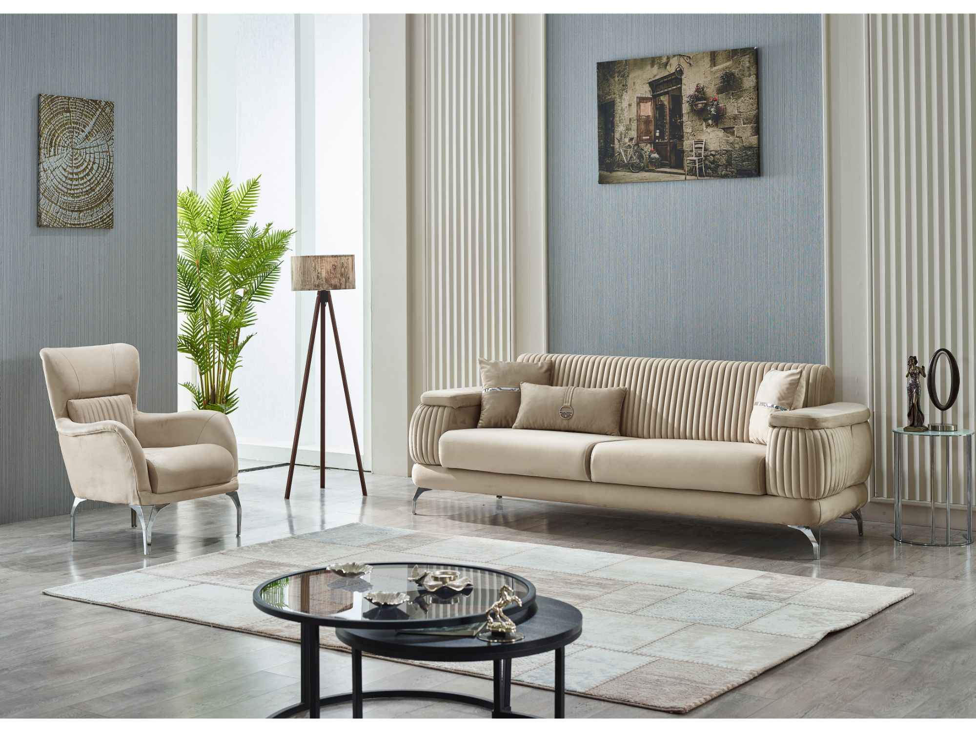 Resital Beige 3-Piece Living Room Set (Sofa & Loveseat & Chair) - Image 3