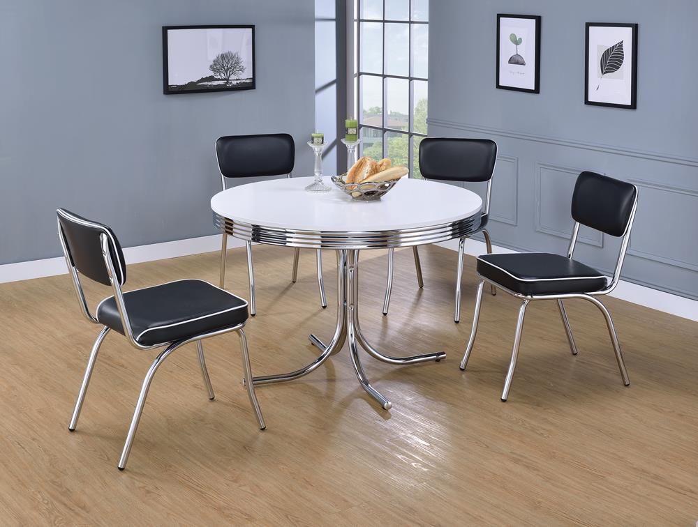 Retro Glossy White/Chrome Round Dining Table - Image 3