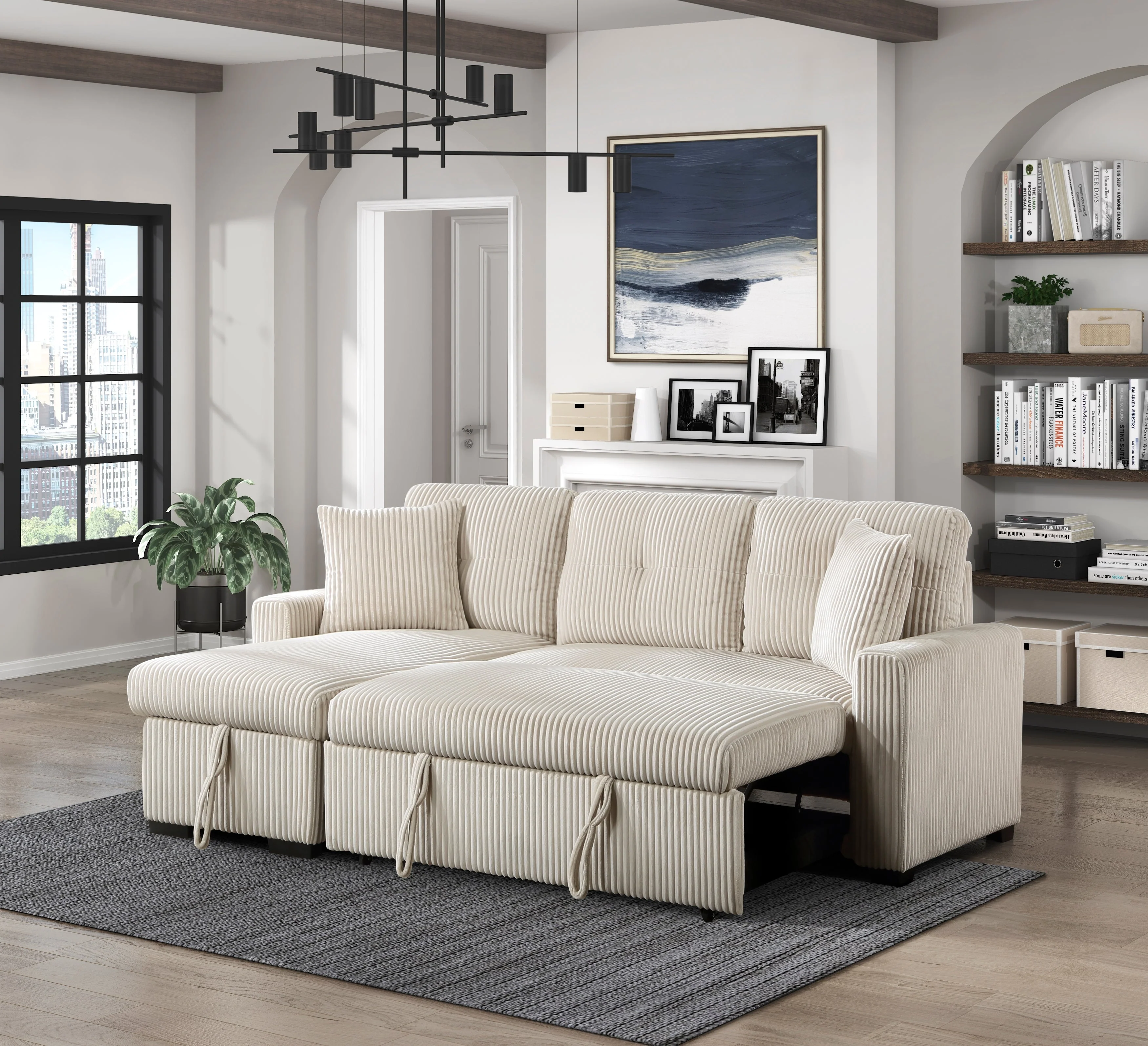 Rhett Beige 3-Piece Reversible Sectional with Pull-out Bed and Hidden Storage - Image 17
