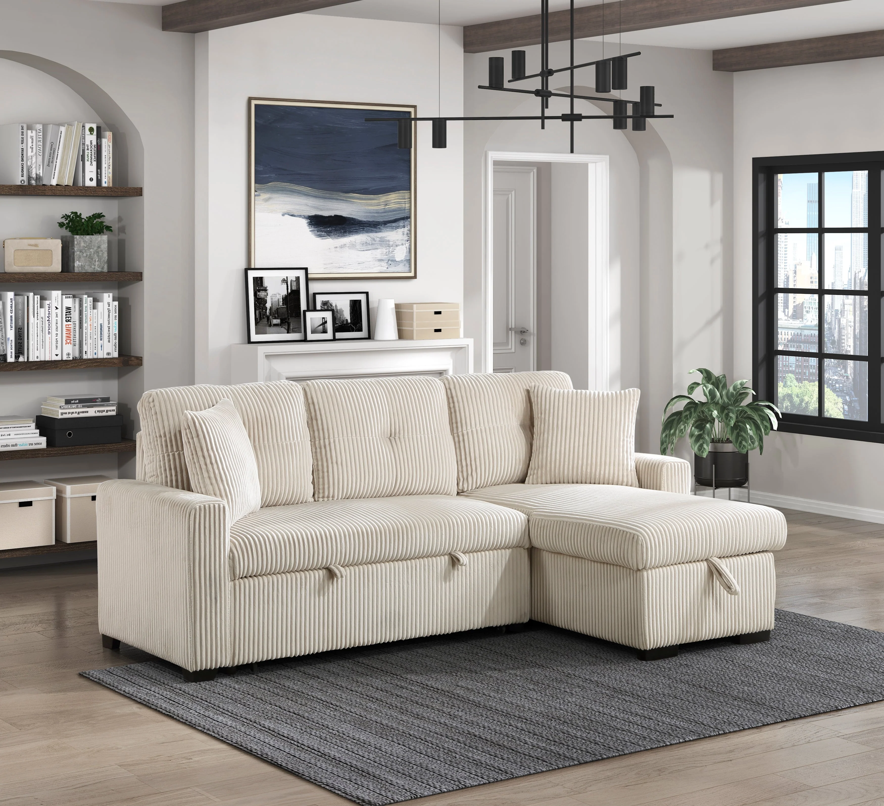 Rhett Beige 3-Piece Reversible Sectional with Pull-out Bed and Hidden Storage - Image 19