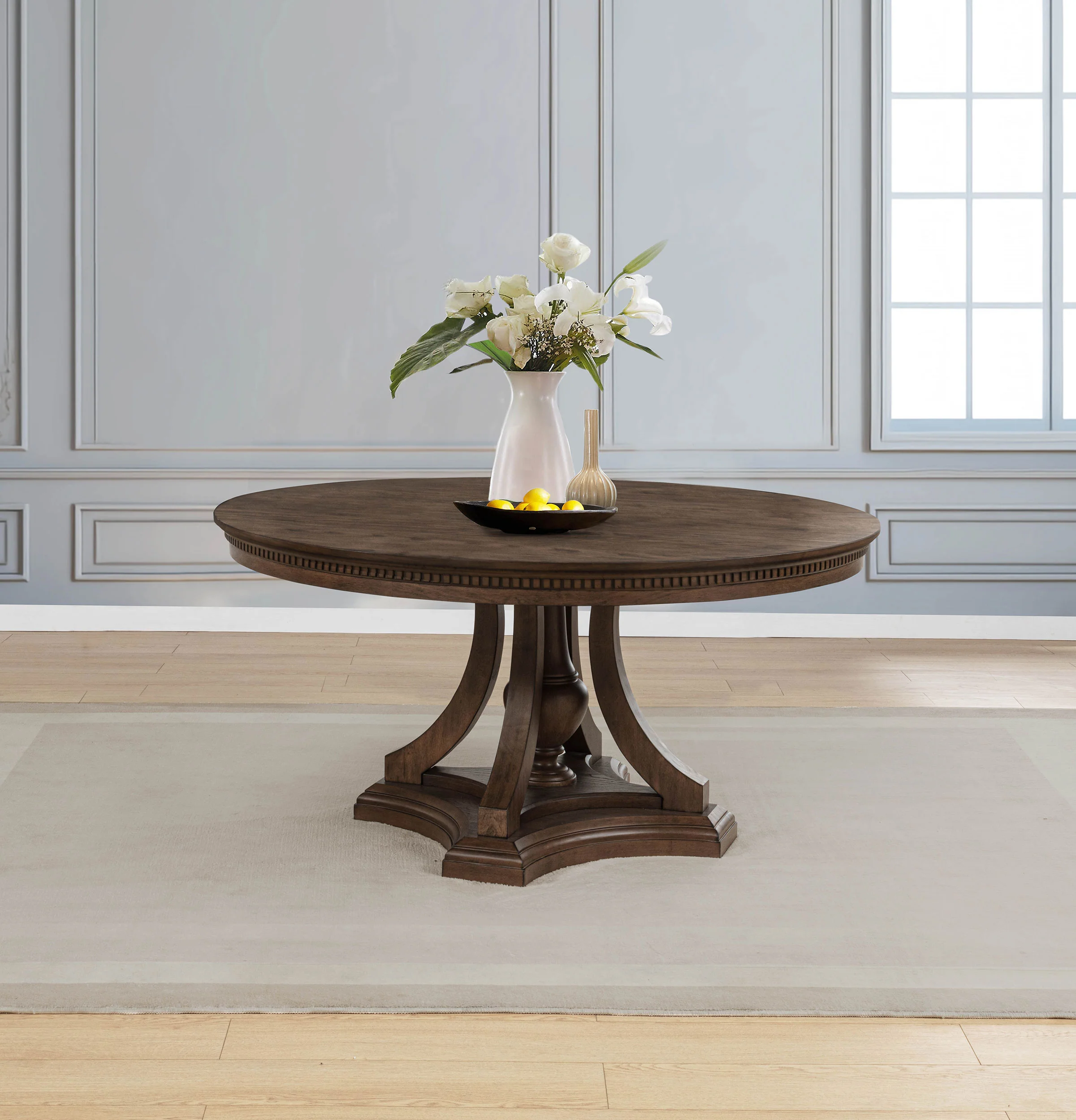 Ridgewell Dark Oak Round Pedestal Dining Table