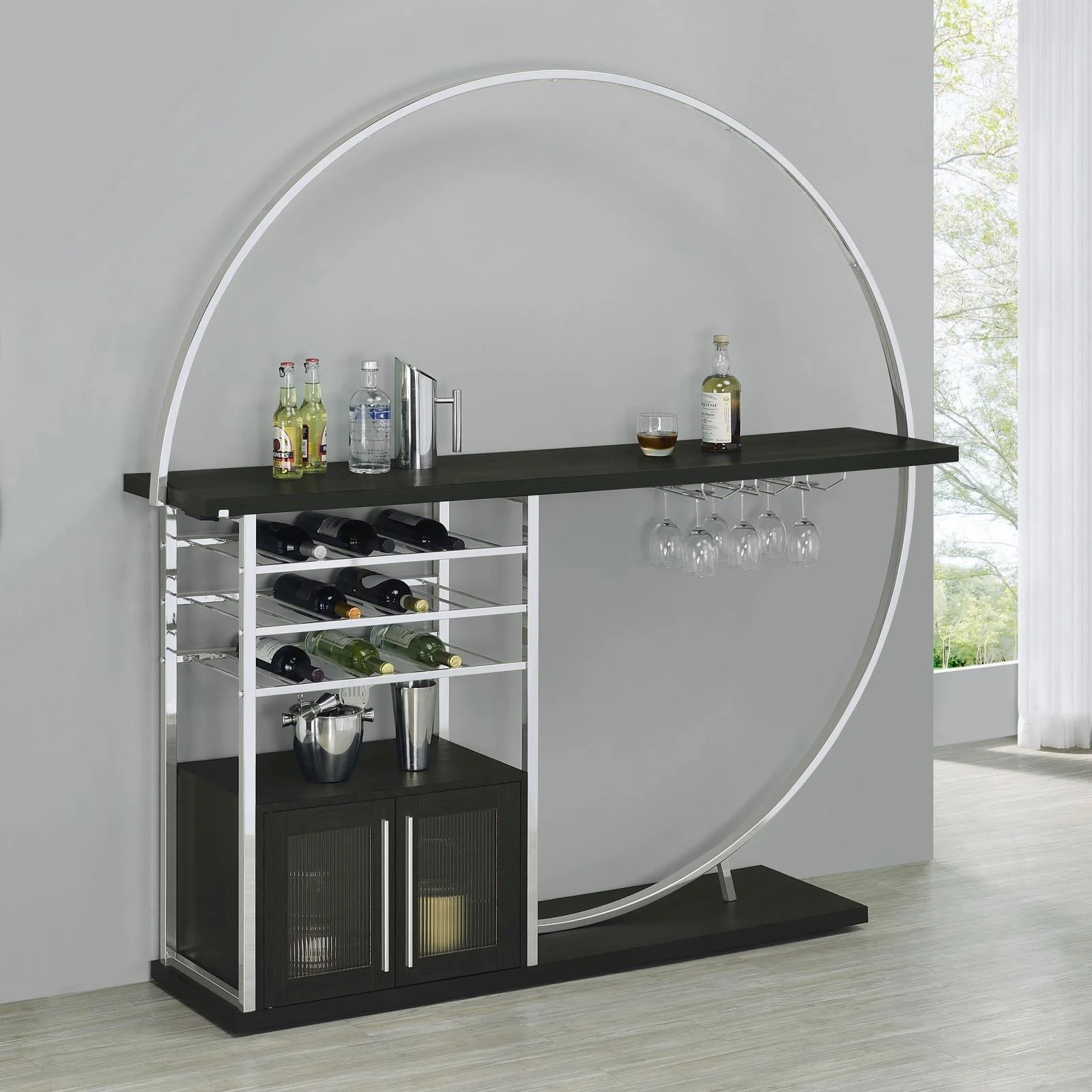 Risley Dark Charcoal 2-door Circular LED Home Bar with Wine Storage