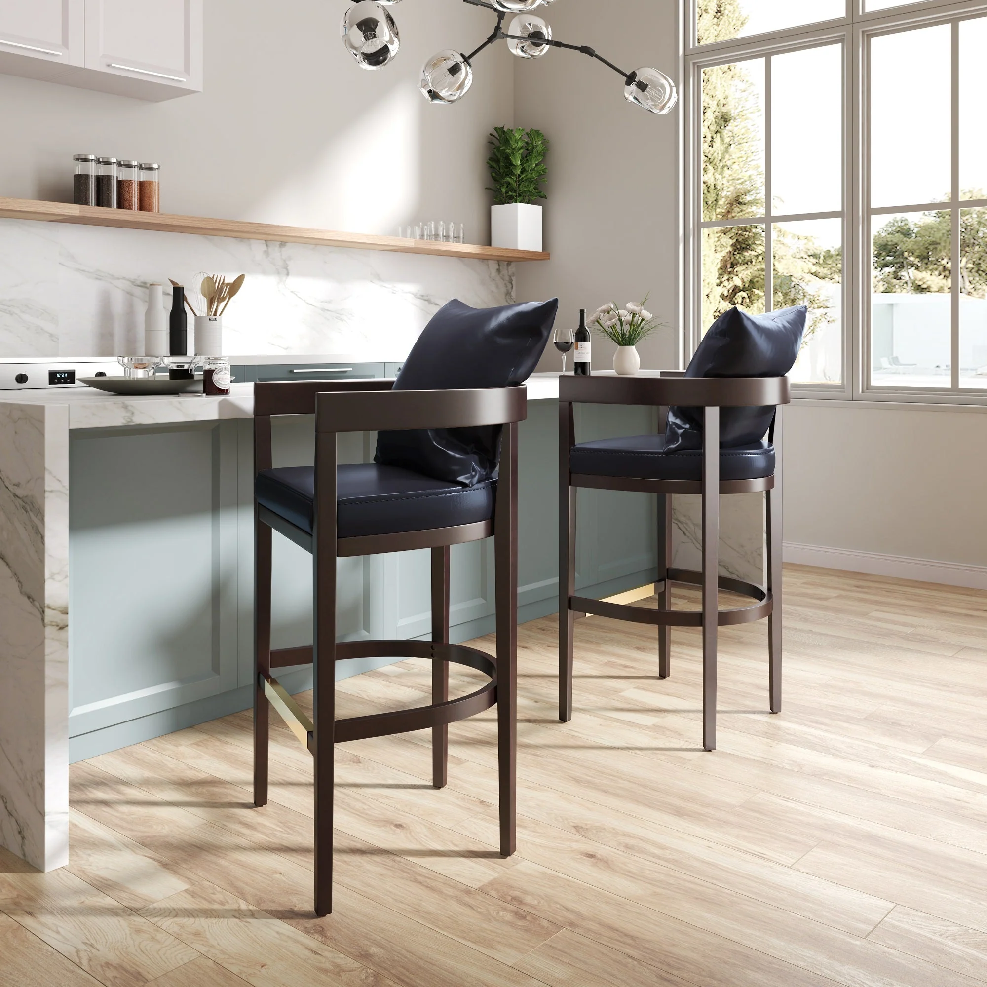 Ritz Barstool in Black and Dark Walnut (set of 3) - Image 2