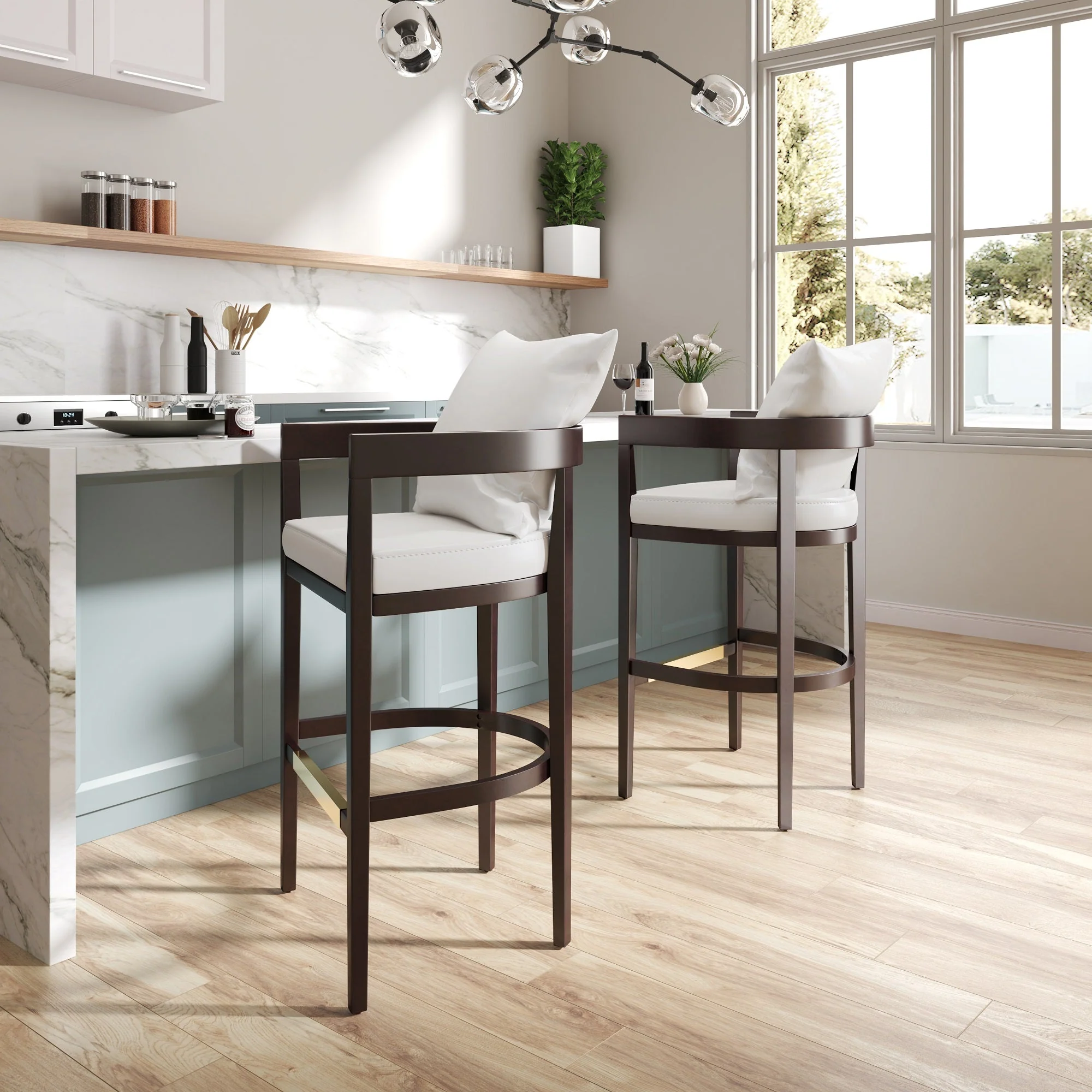 Ritz Counter Stool in Ivory and Dark Walnut (set of 3) - Image 2