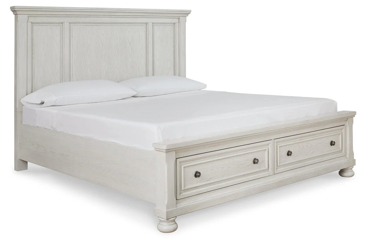 Robbinsdale Antique White King Storage Platform Bed