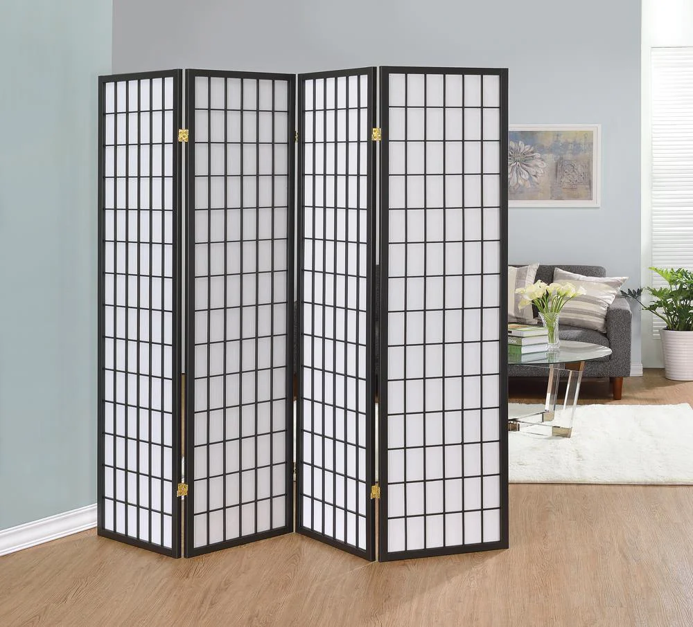 Roberto Dark Gray/White 4-Panel Folding Screen