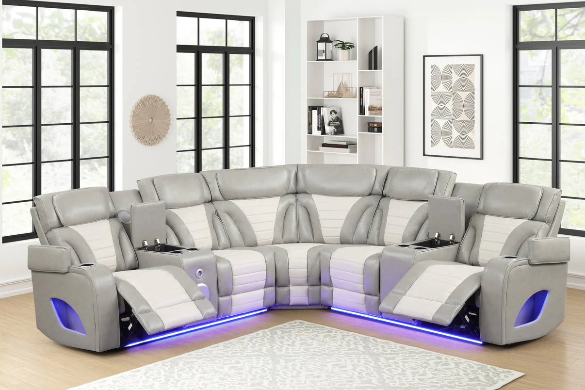 Robin Grey Leather Power Reclining Sectional [Special Price]