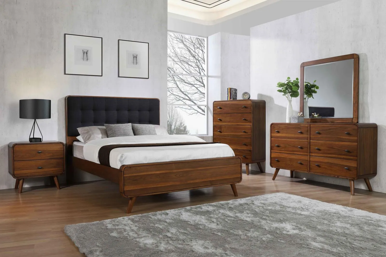 Robyn California King Bed with Upholstered Headboard Dark Walnut - Image 2