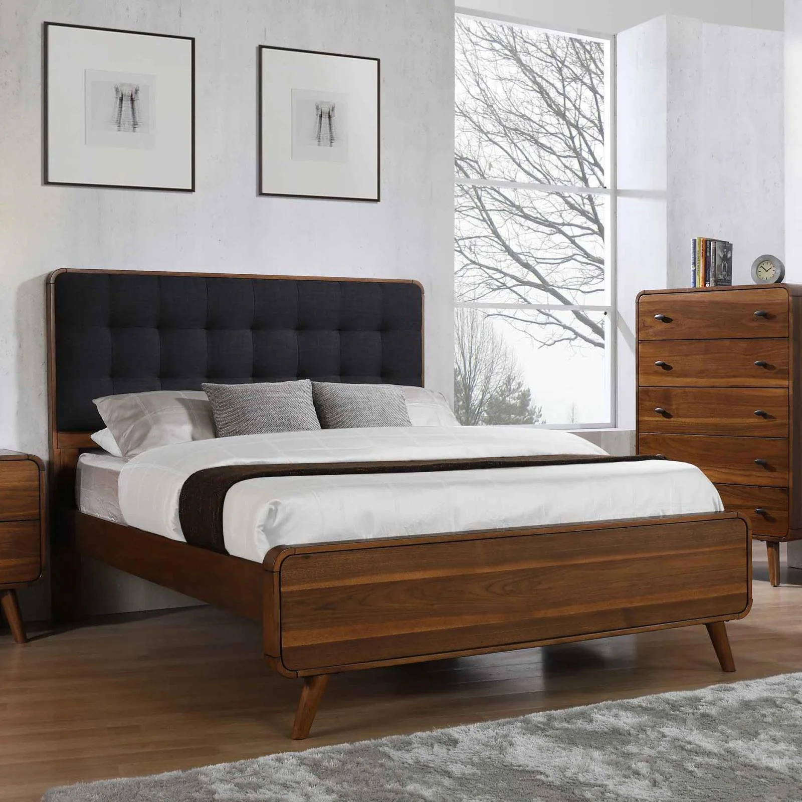 Robyn Dark Walnut Queen Bed with Upholstered Headboard