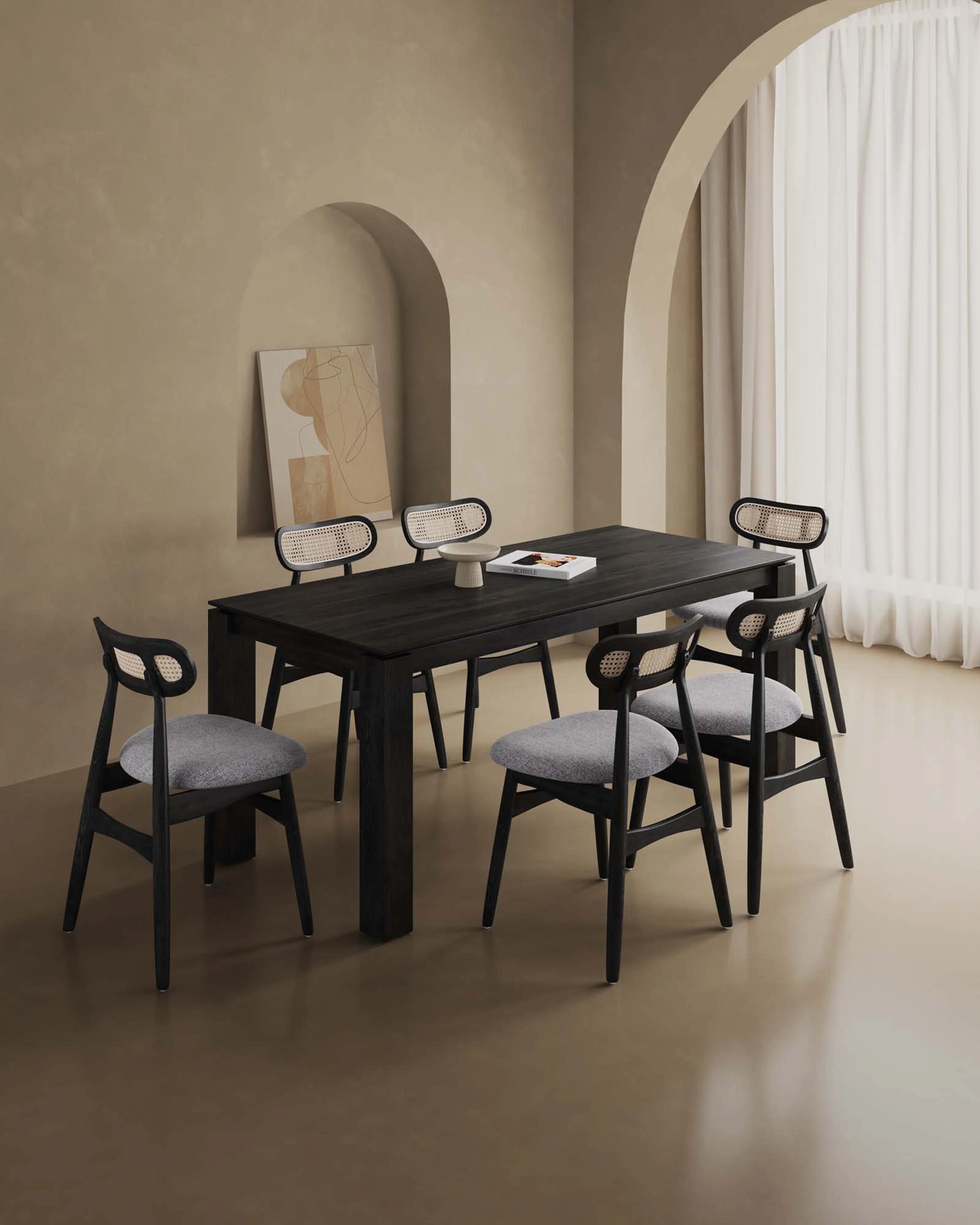 Rockaway 70.86 Dining Set with 6 Colbert Chairs in Black and Grey - Image 2