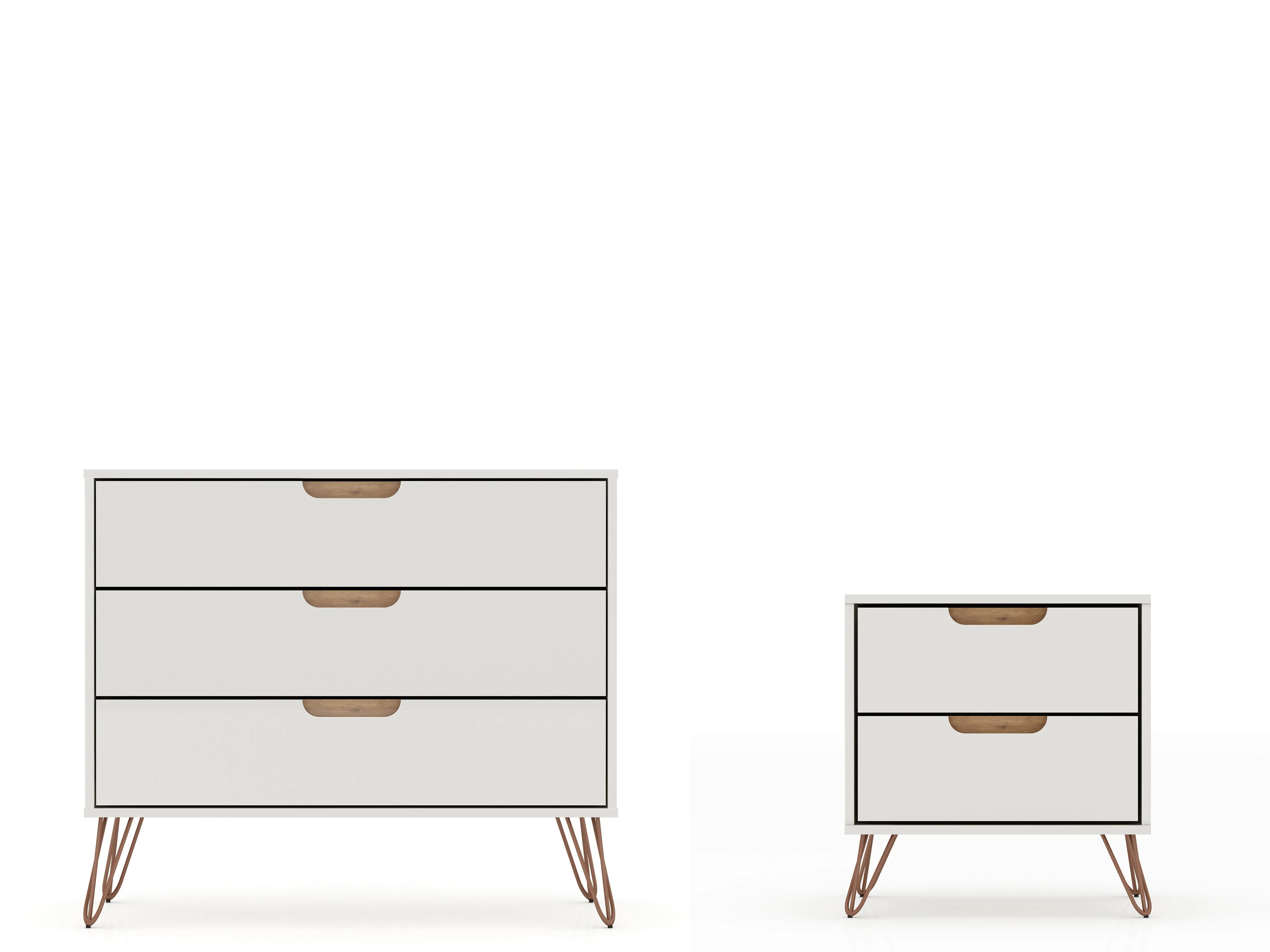 Rockefeller Dresser and Nightstand Set in Off White and Nature