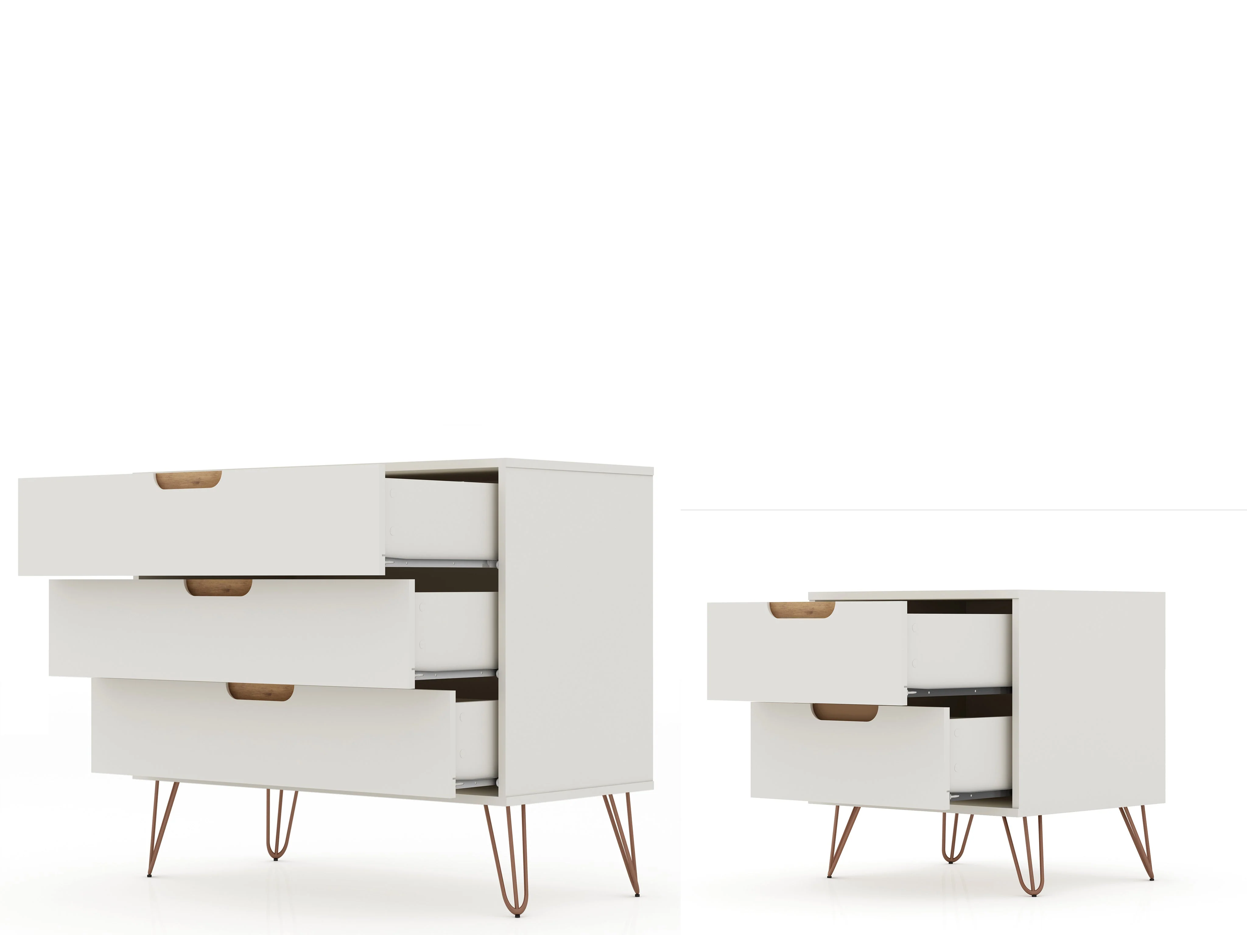 Rockefeller Dresser and Nightstand Set in Off White and Nature - Image 4