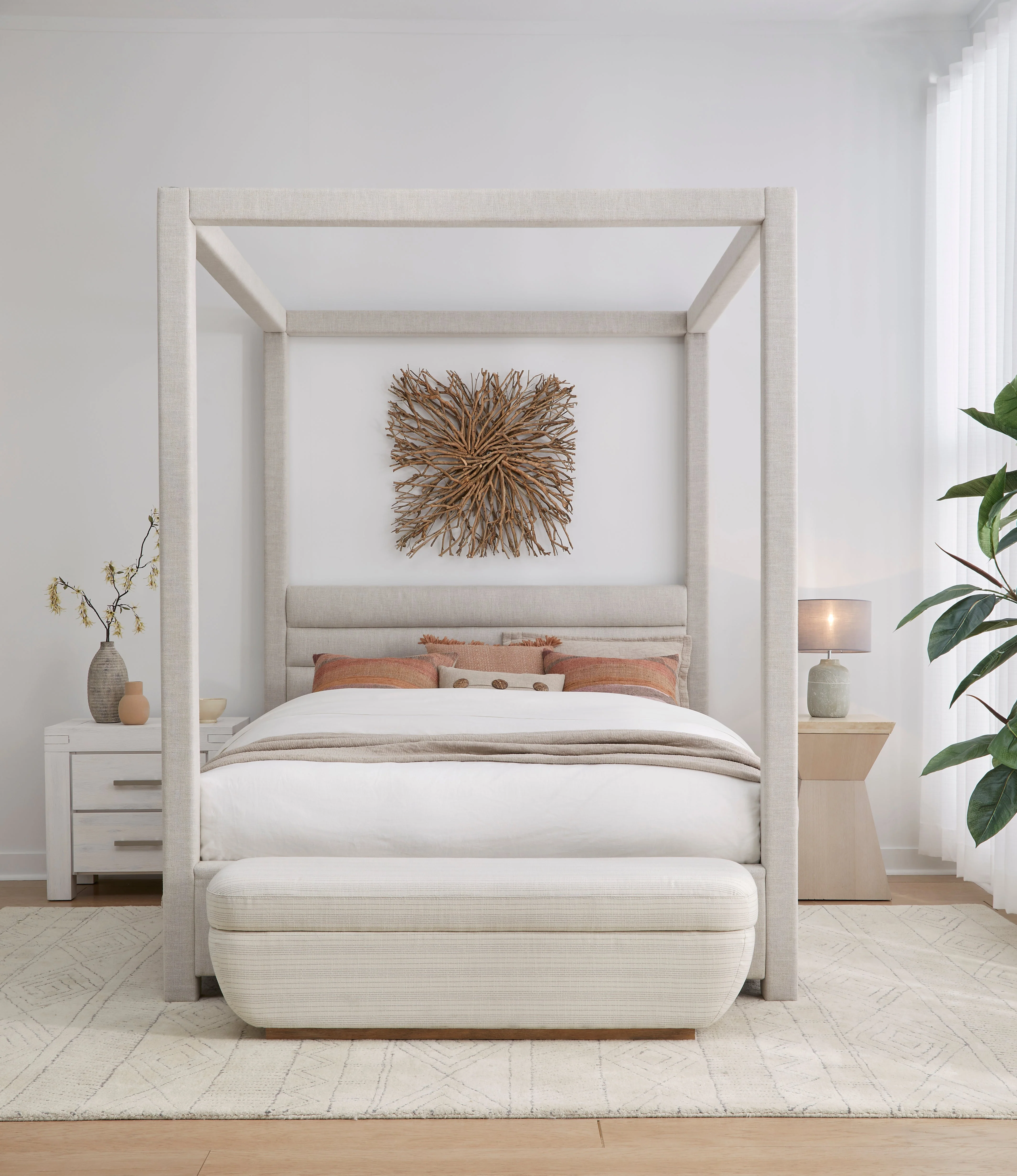 Rockford Upholstered Queen Canopy Bed in Turtle Dove Linen - Image 2