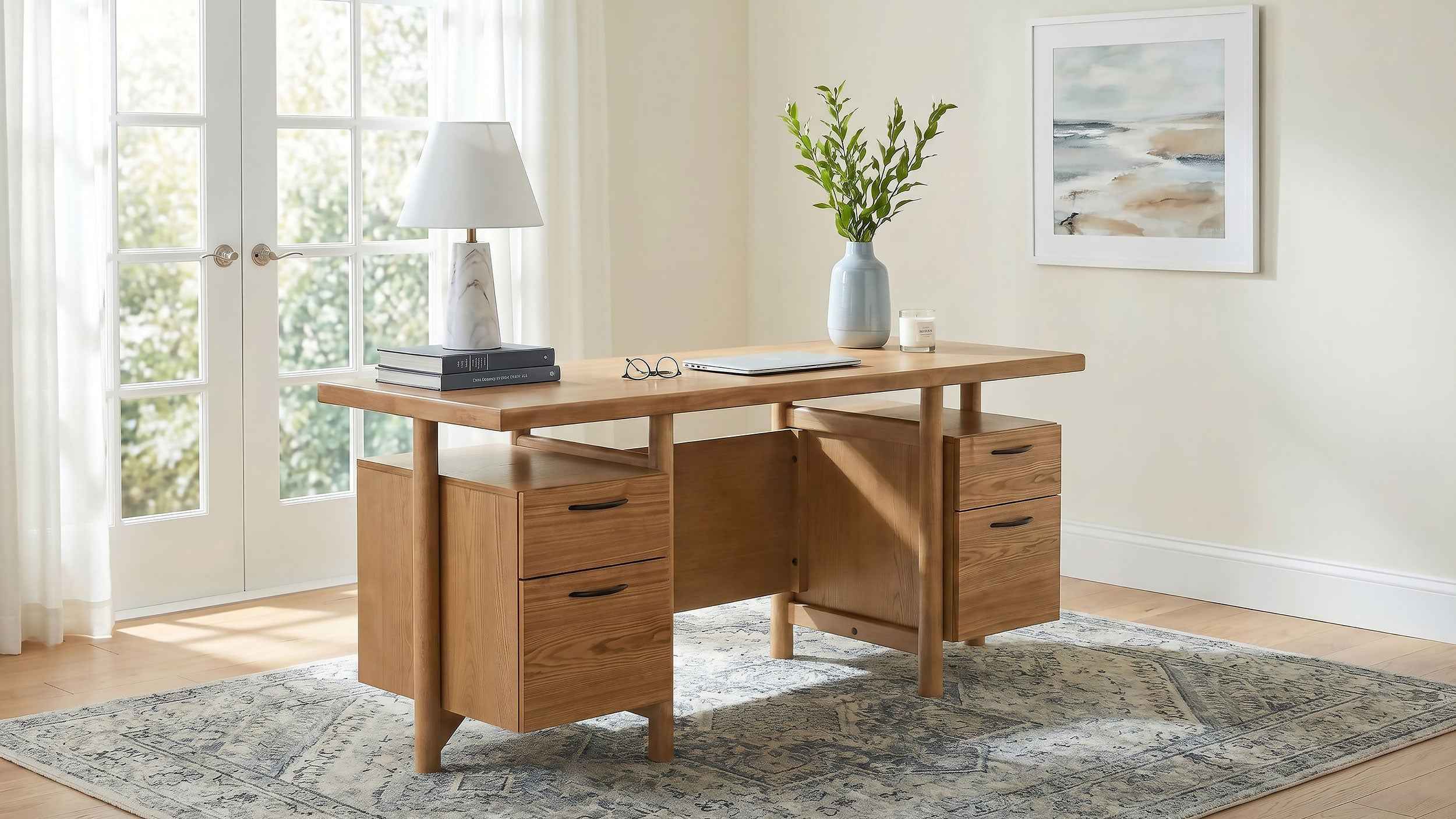 Roldan Light Ash 69-inch 4-drawer Computer Desk with File Drawer - Image 2