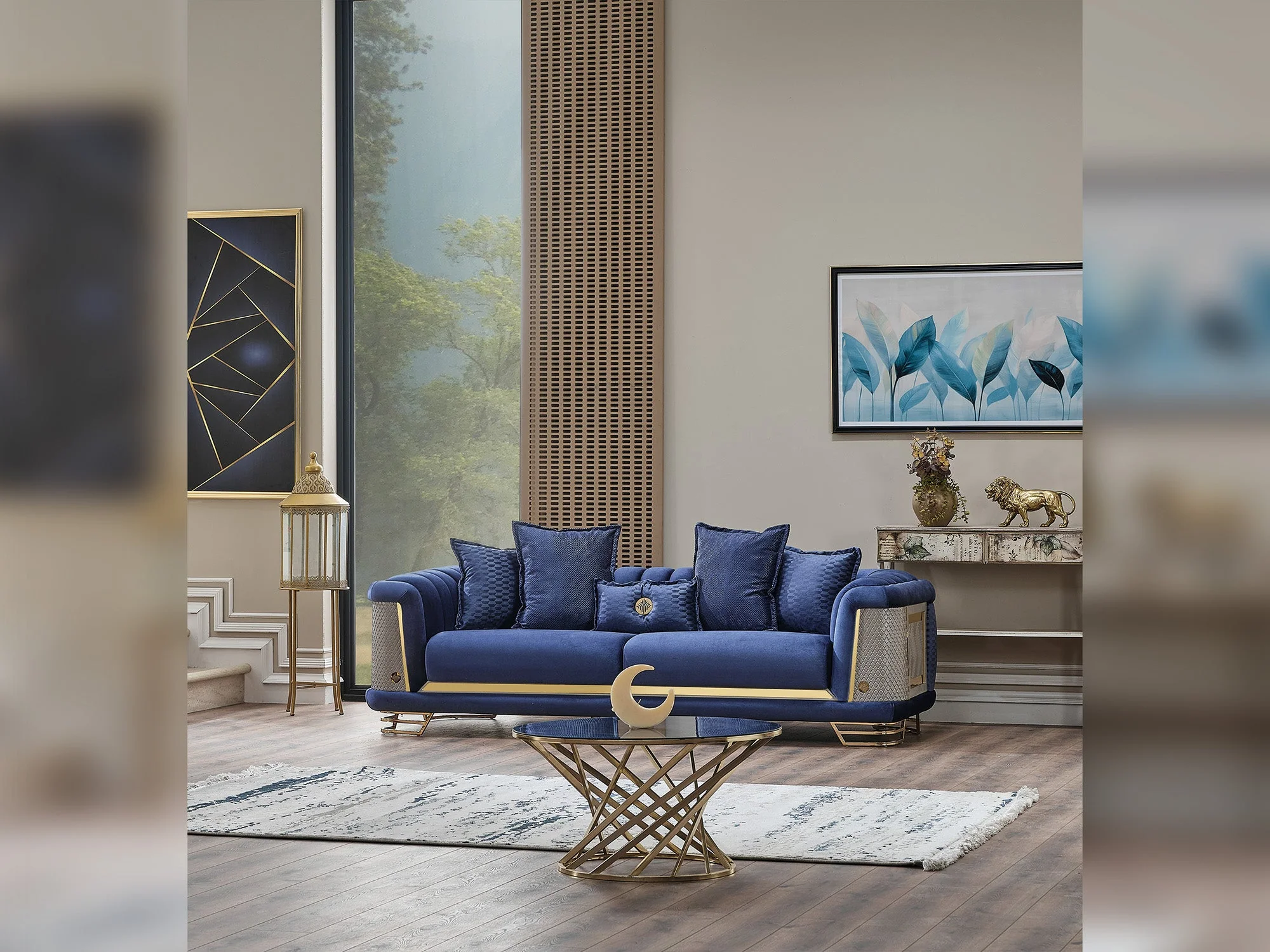 Romans 3-pieces (Sofa & Loveseat & Chair) Livingroom Set Navy Blue - Image 5