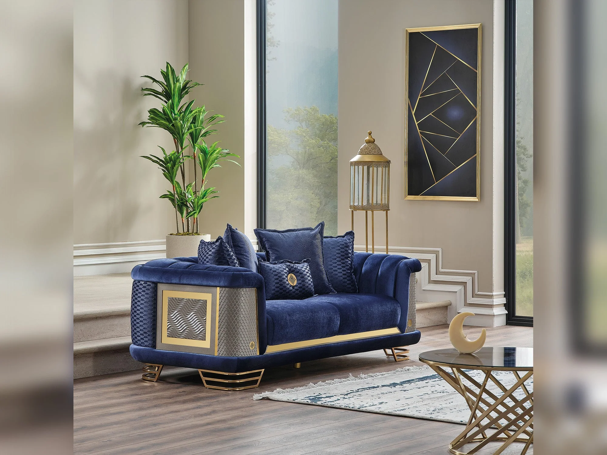 Romans 3-pieces (Sofa & Loveseat & Chair) Livingroom Set Navy Blue - Image 7