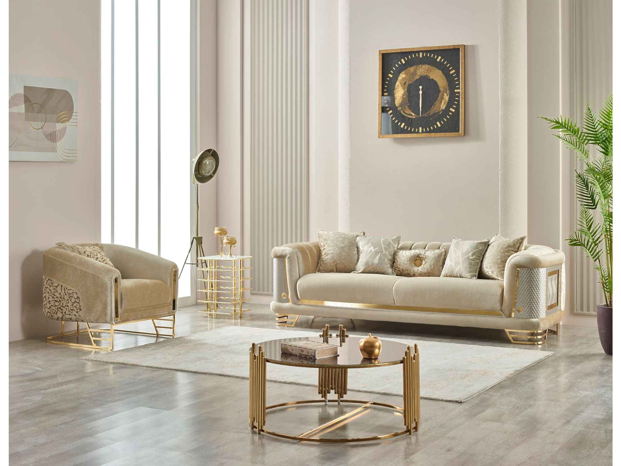 Romans Beige 3-pieces (Sofa & Loveseat & Chair) Living Room Set - Image 3