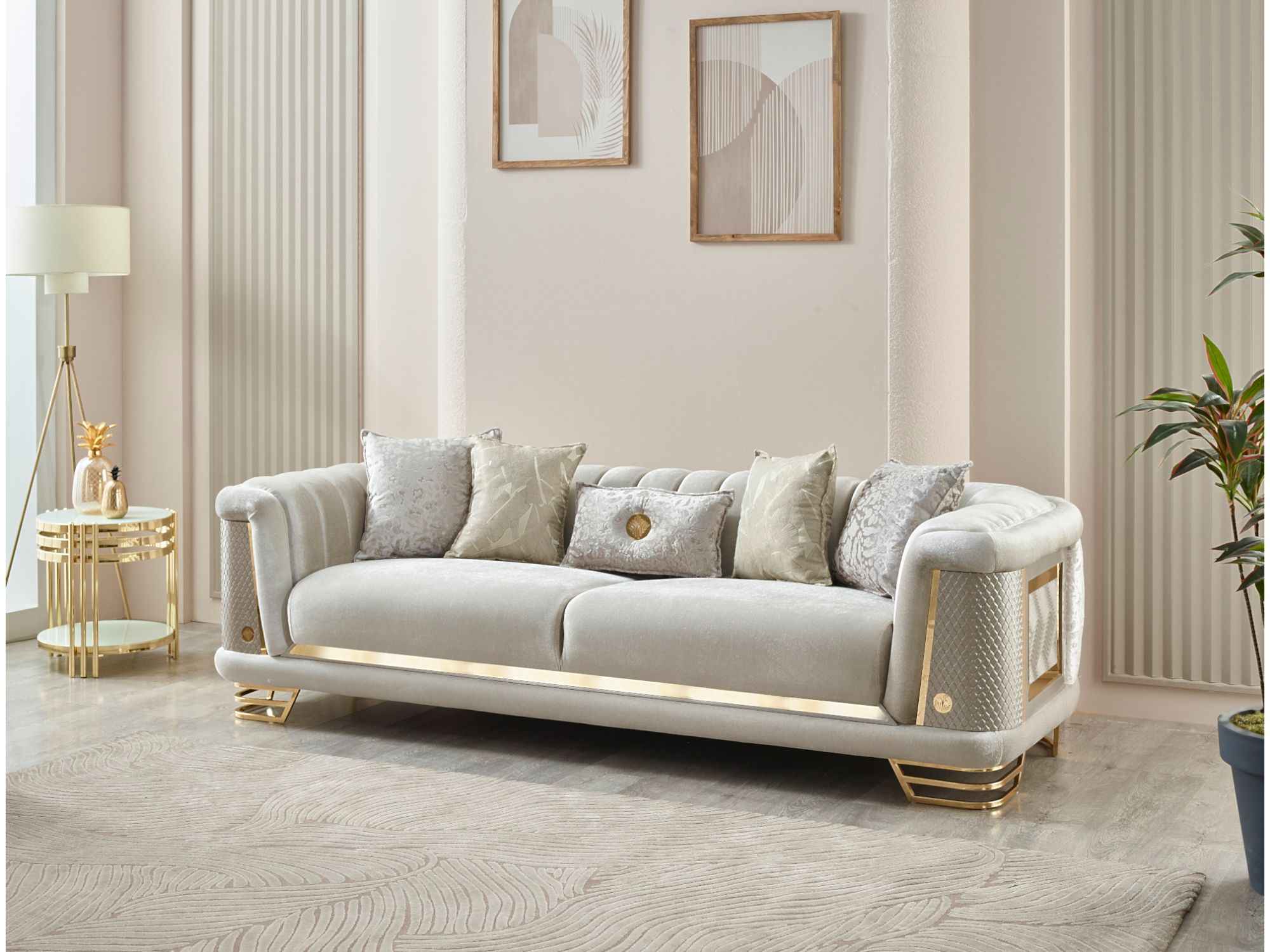 Romans Cream 3-pieces (Sofa & Loveseat & Chair) Living Room Set - Image 4