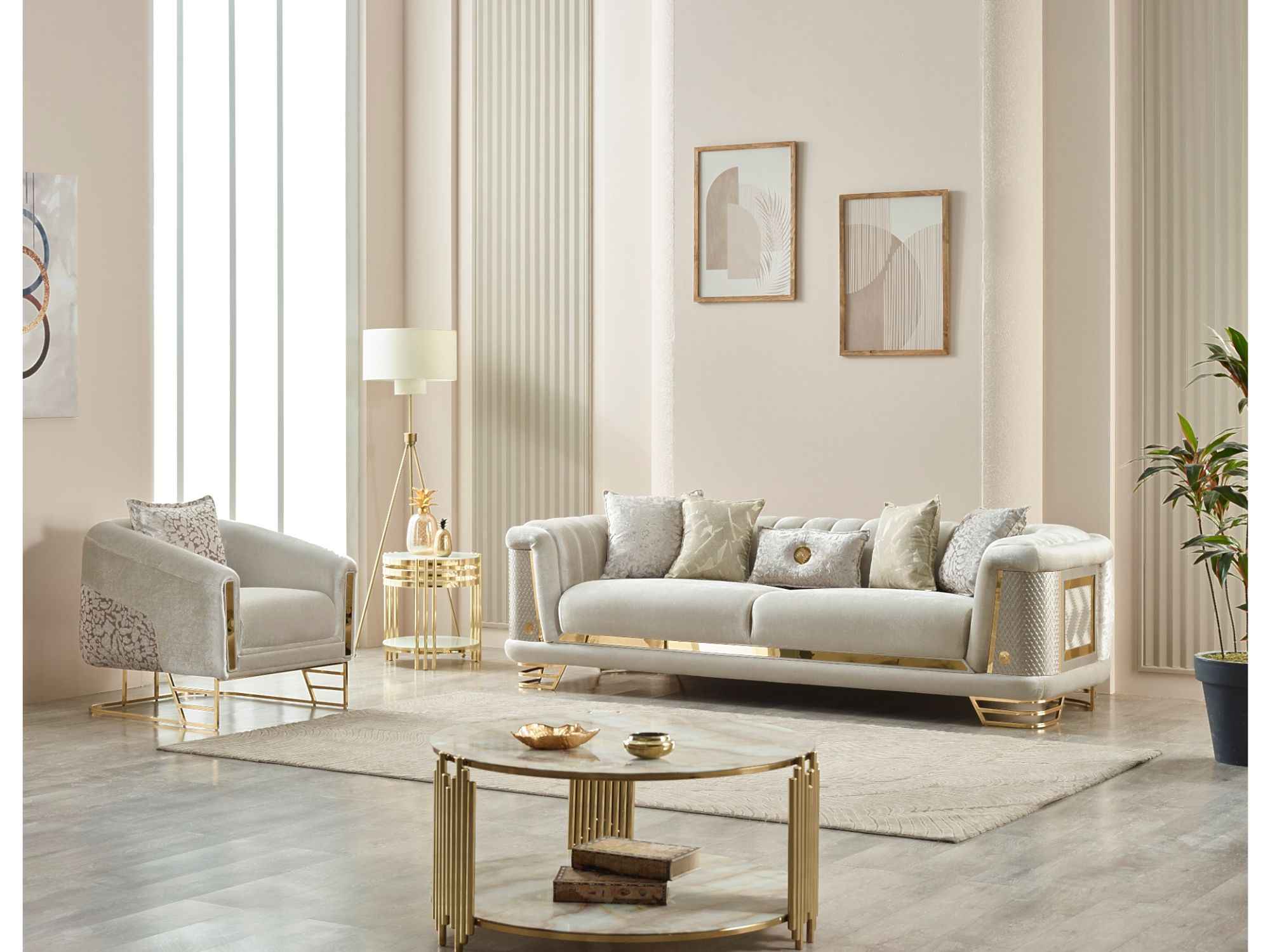Romans Cream Stationary Sofa - Image 3