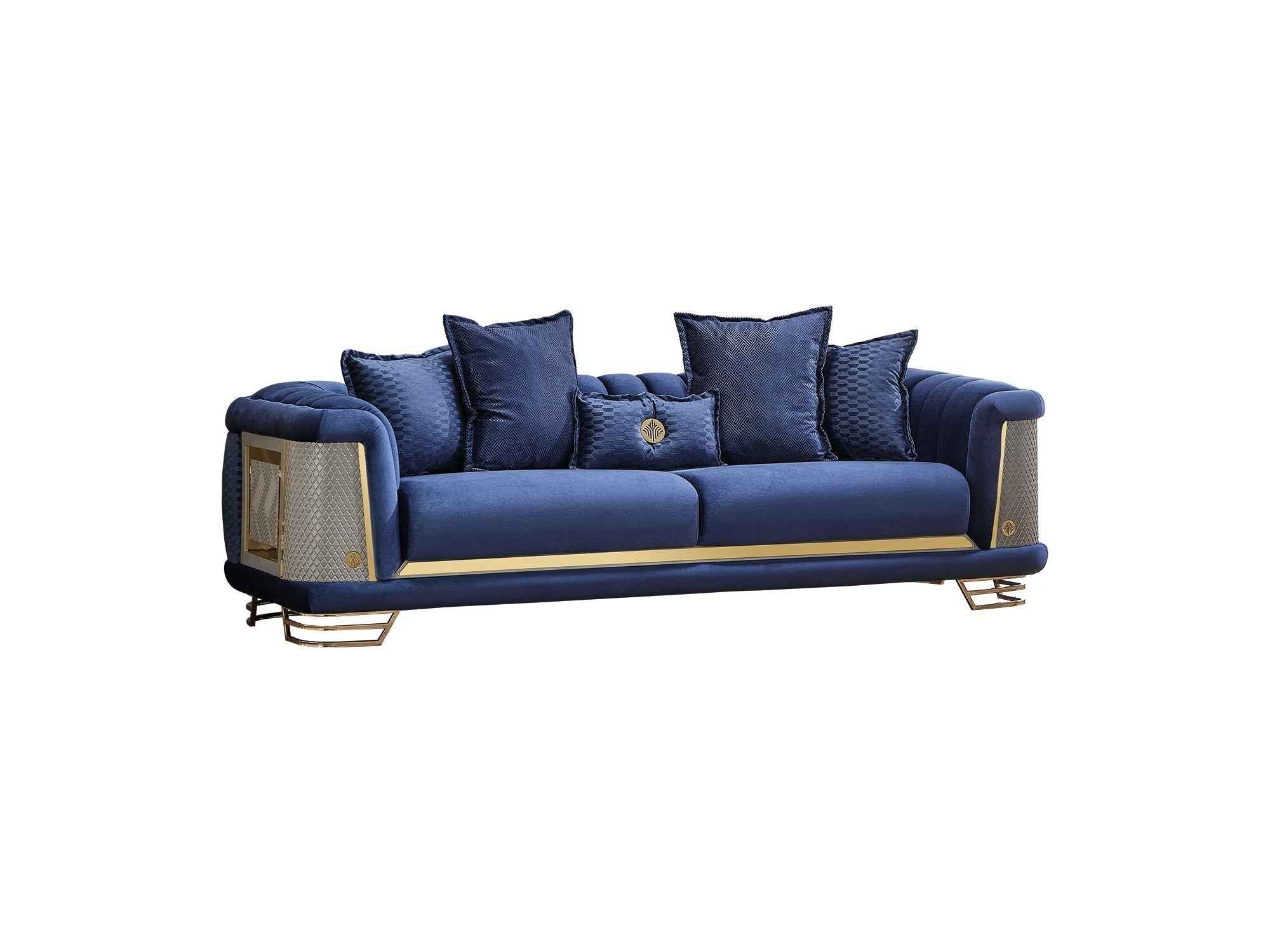 Romans Navy Blue3-pieces (Sofa & Loveseat & Chair) Living Room Set - Image 4