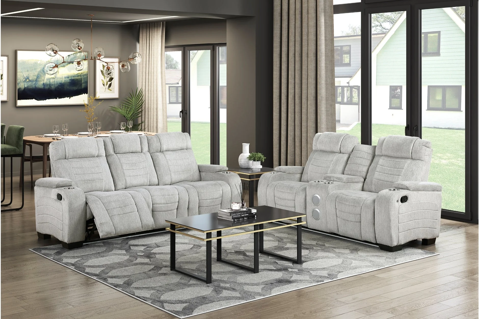 Ronan Light Gray Double Reclining Living Room Set - Image 2
