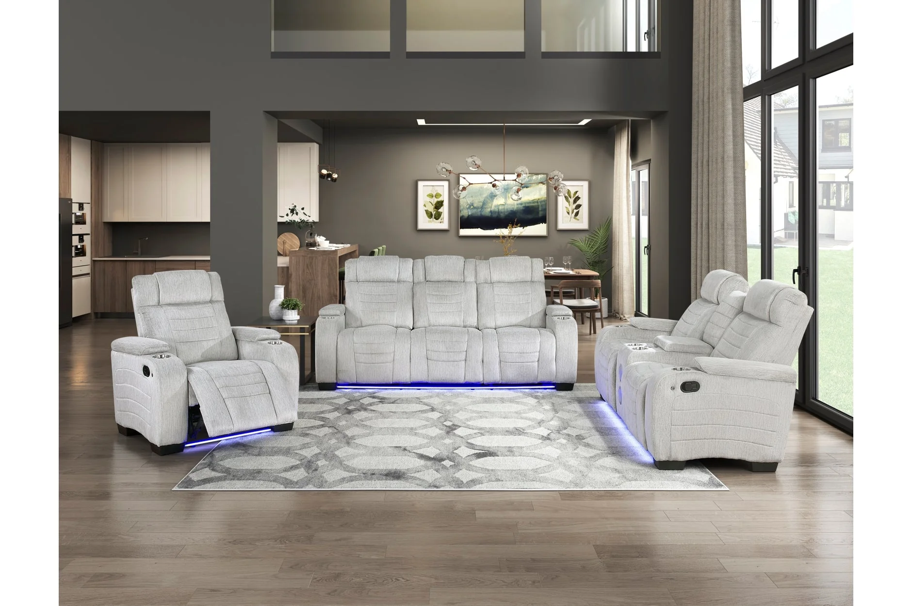 Ronan Light Gray Double Reclining Loveseat with Center Console - Image 11