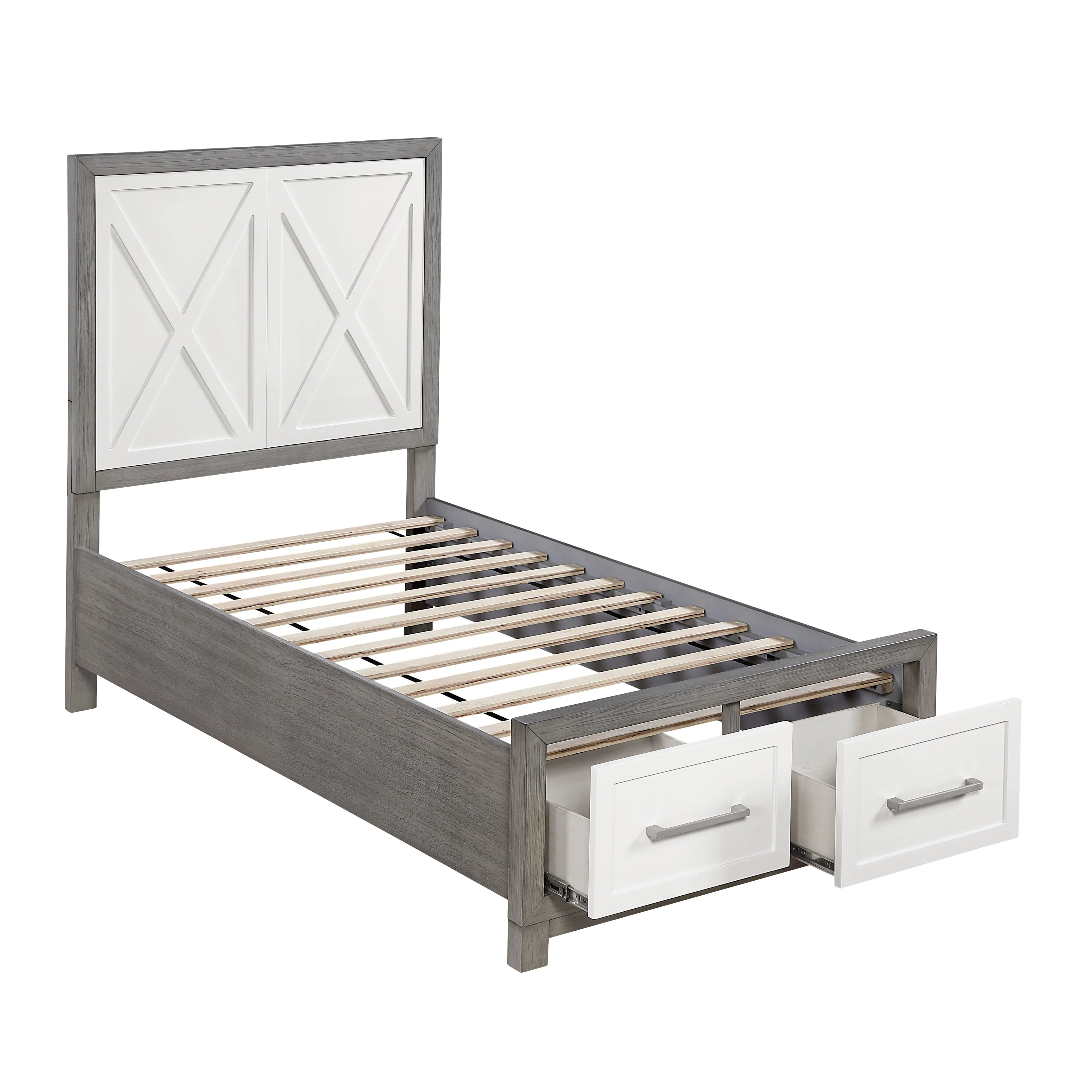 Rowan Ivory/Gray Twin Footboard Storage Platform Bed - Image 9