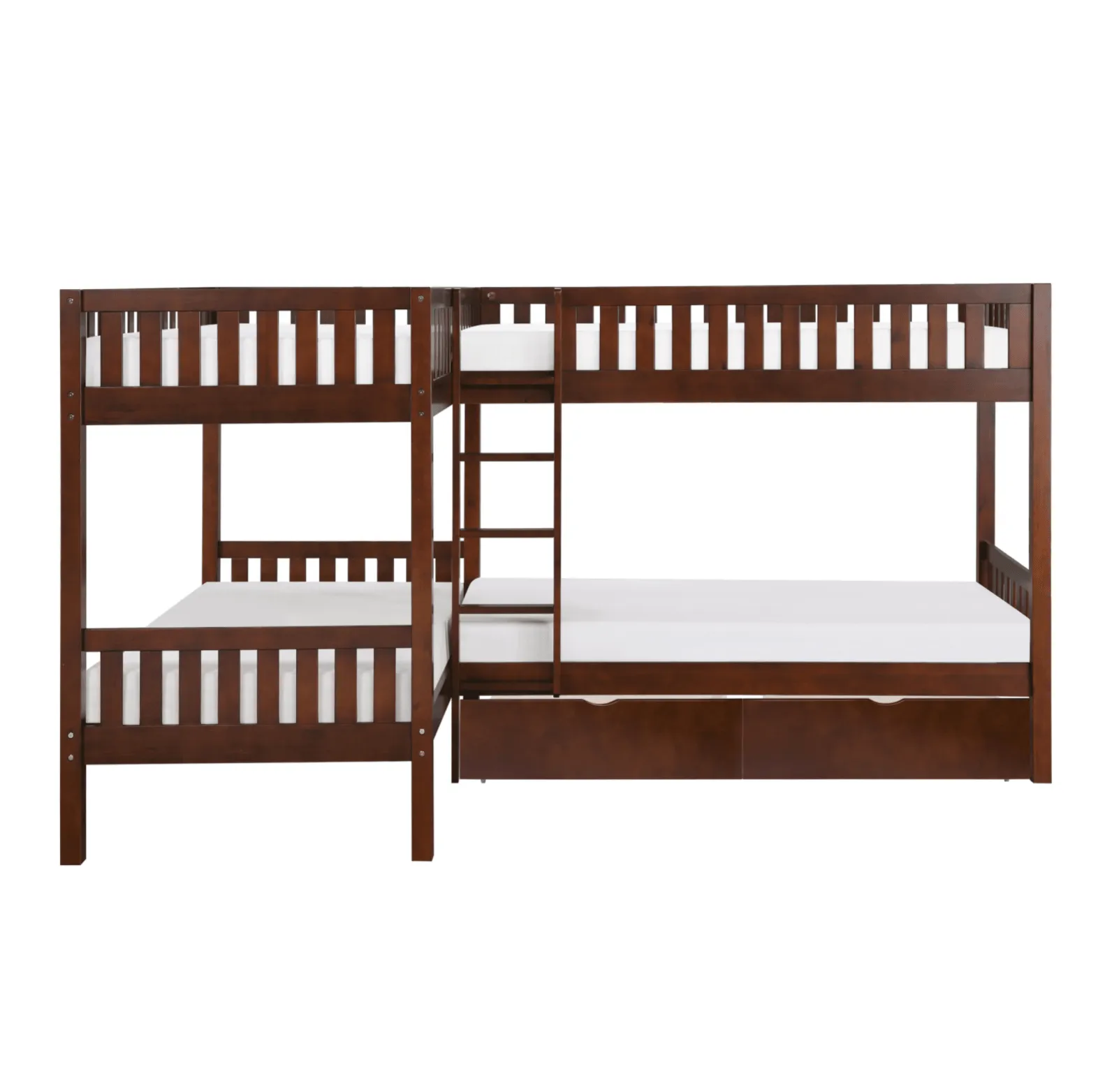 Rowe Dark Cherry Twin Corner Bunk Bed with Storage Boxes - Image 3