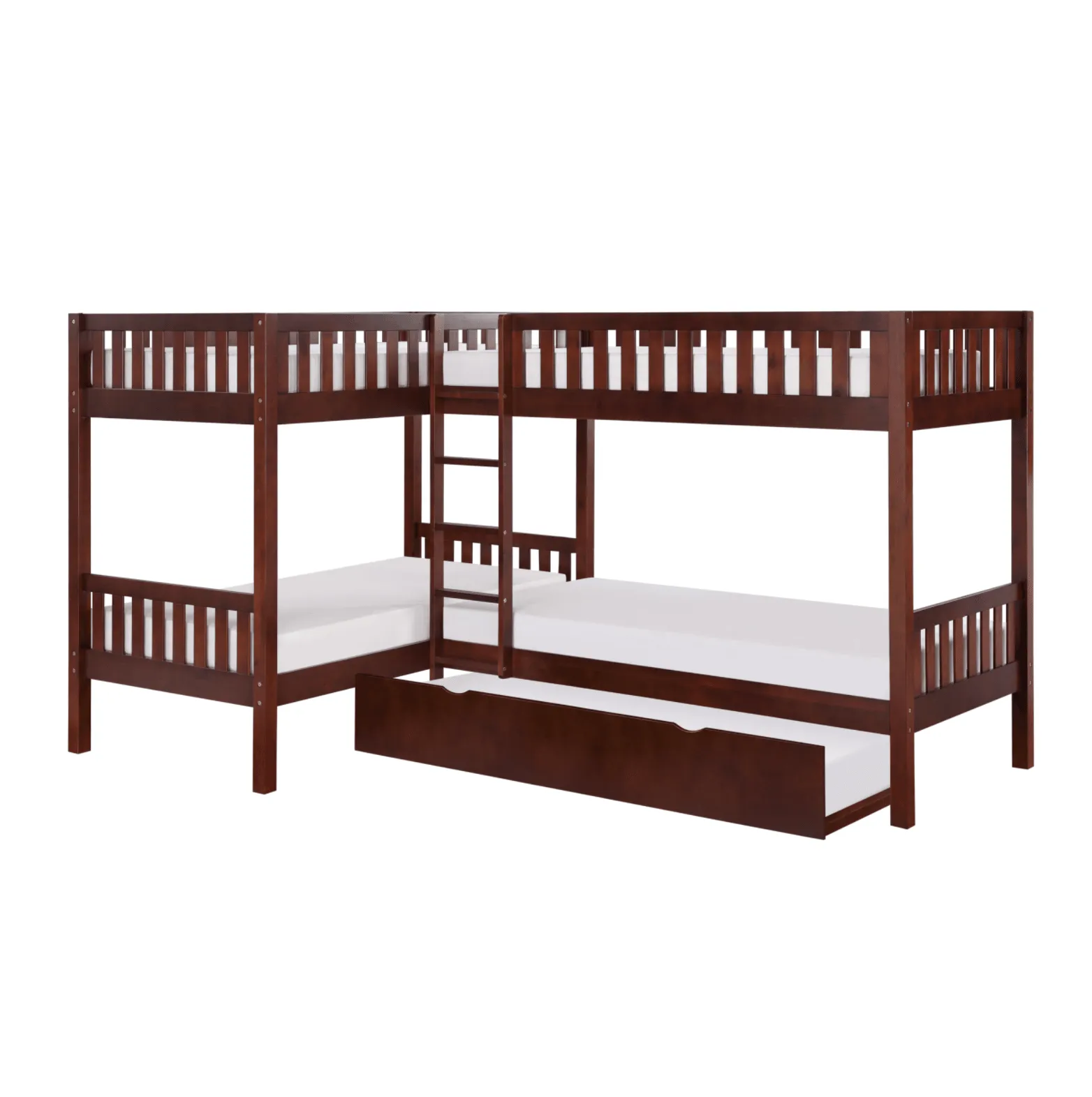 Rowe Dark Cherry Twin Corner Bunk Bed with Twin Trundle - Image 2