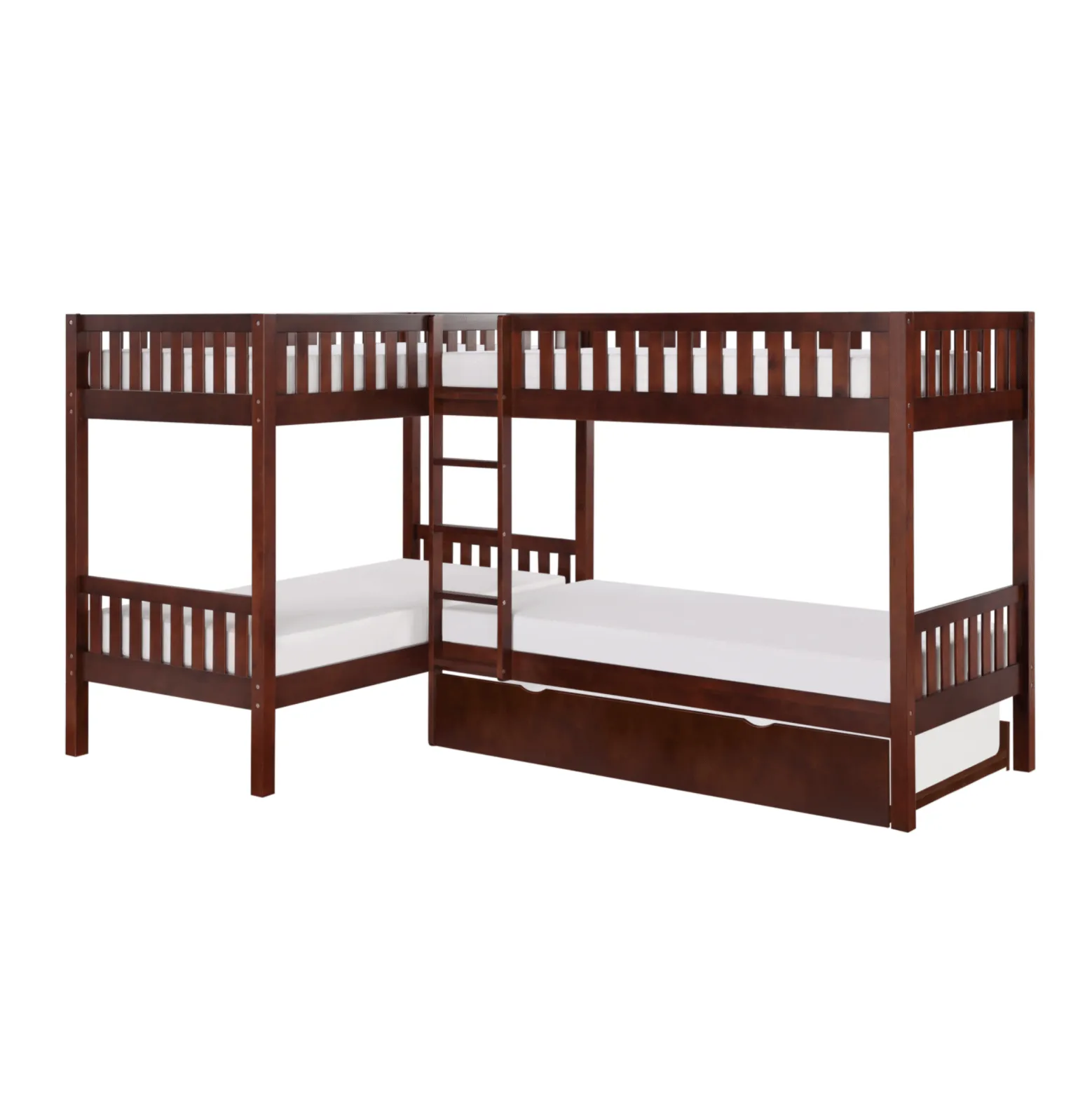 Rowe Dark Cherry Twin Corner Bunk Bed with Twin Trundle - Image 3