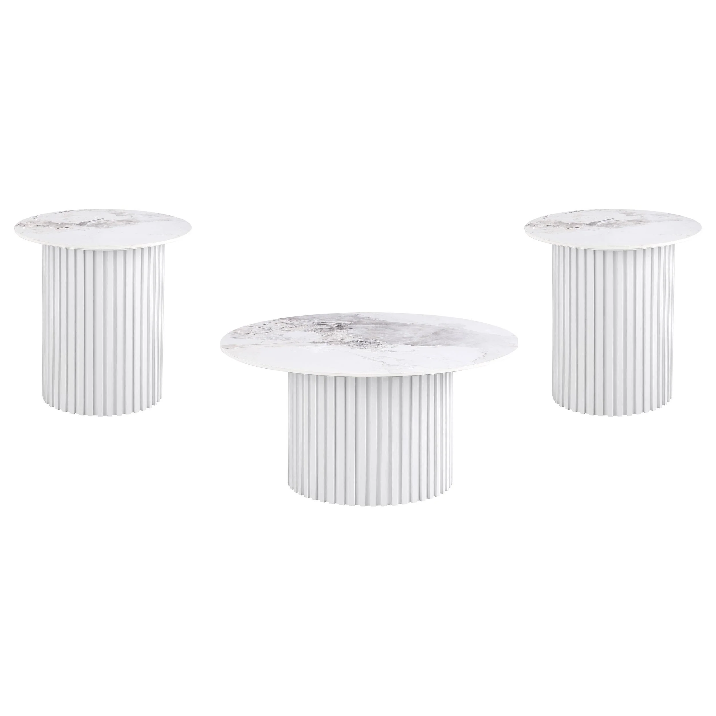 Rowena White 3-Piece Faux Marble Coffee and End Table Set - Image 2