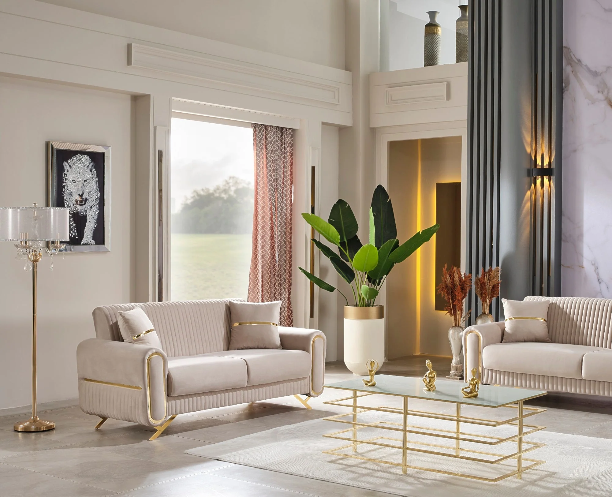 Royal 3-pieces (Sofa & Loveseat & Chair) Livingroom Set Beige - Image 10