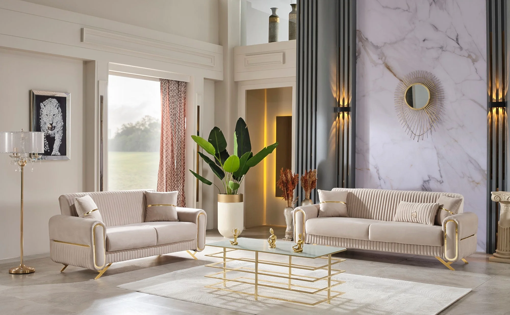 Royal 3-pieces (Sofa & Loveseat & Chair) Livingroom Set Beige - Image 2