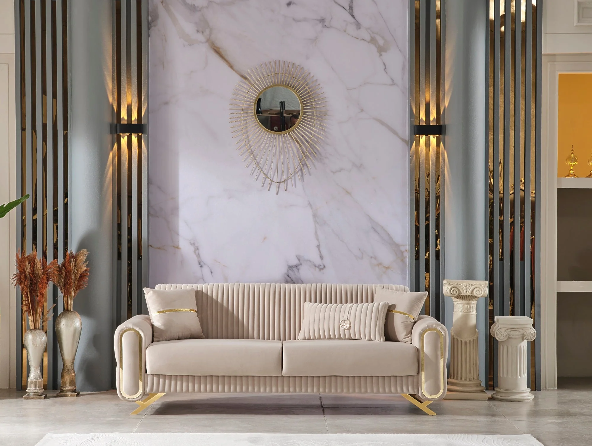Royal 3-pieces (Sofa & Loveseat & Chair) Livingroom Set Beige - Image 4