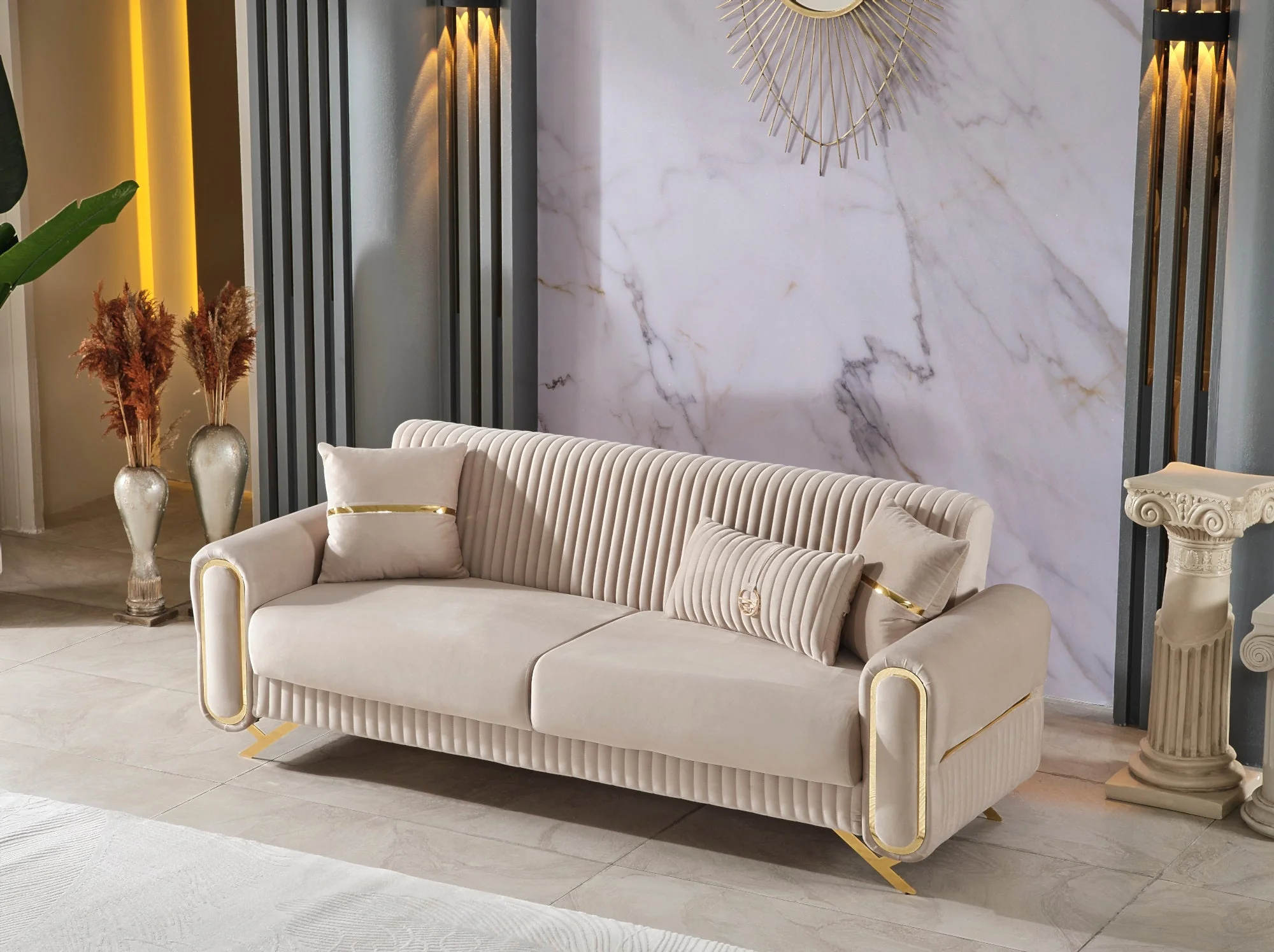 Royal 3-pieces (Sofa & Loveseat & Chair) Livingroom Set Beige - Image 5