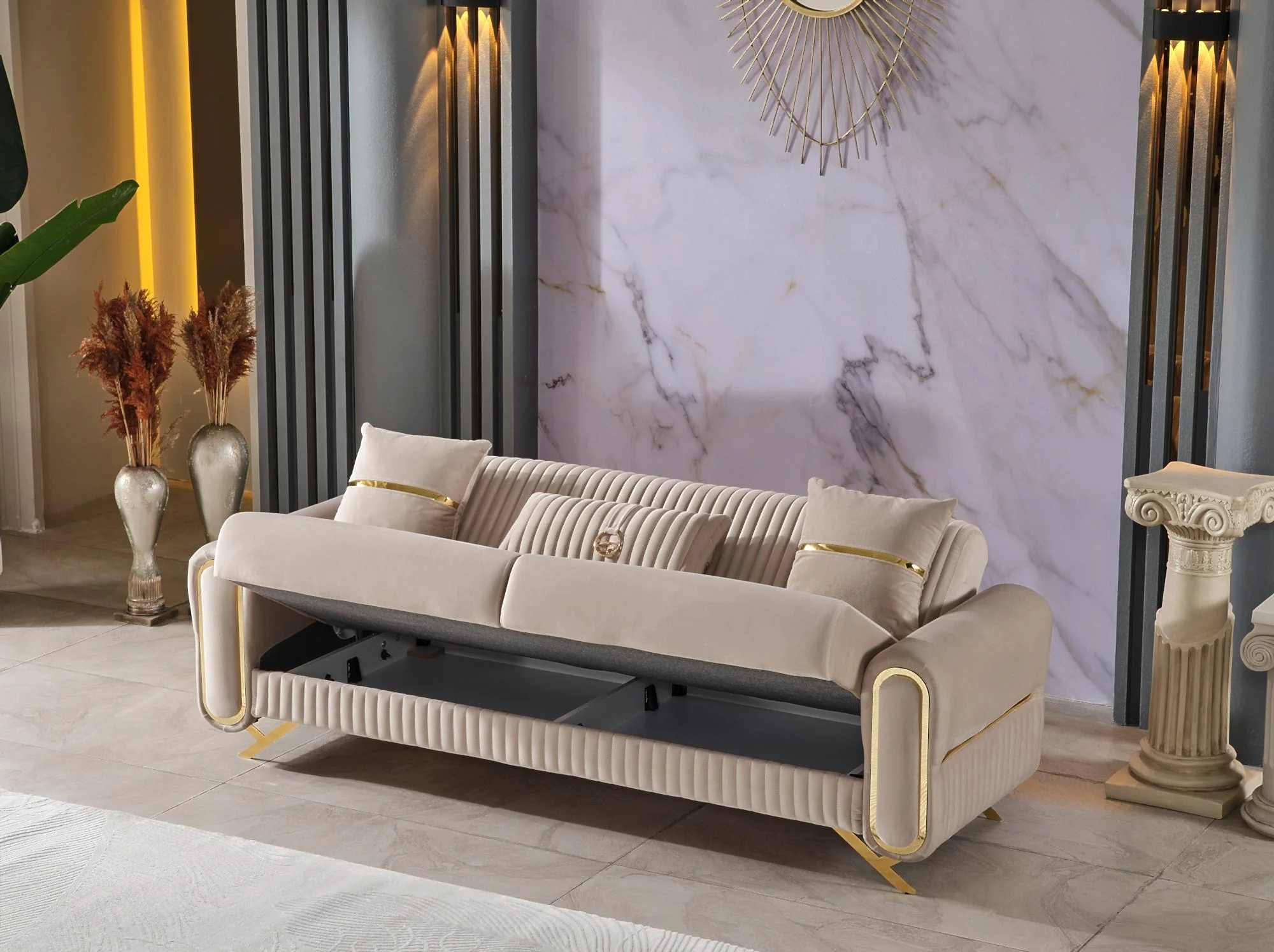 Royal 3-pieces (Sofa & Loveseat & Chair) Livingroom Set Beige - Image 6